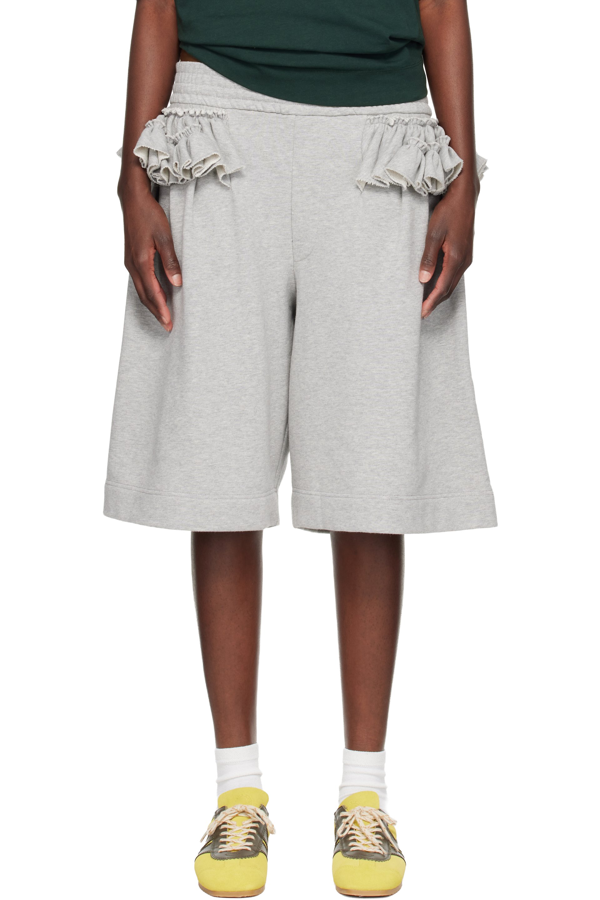 Dries Van Noten: Gray Loose Ruffled Shorts | SSENSE