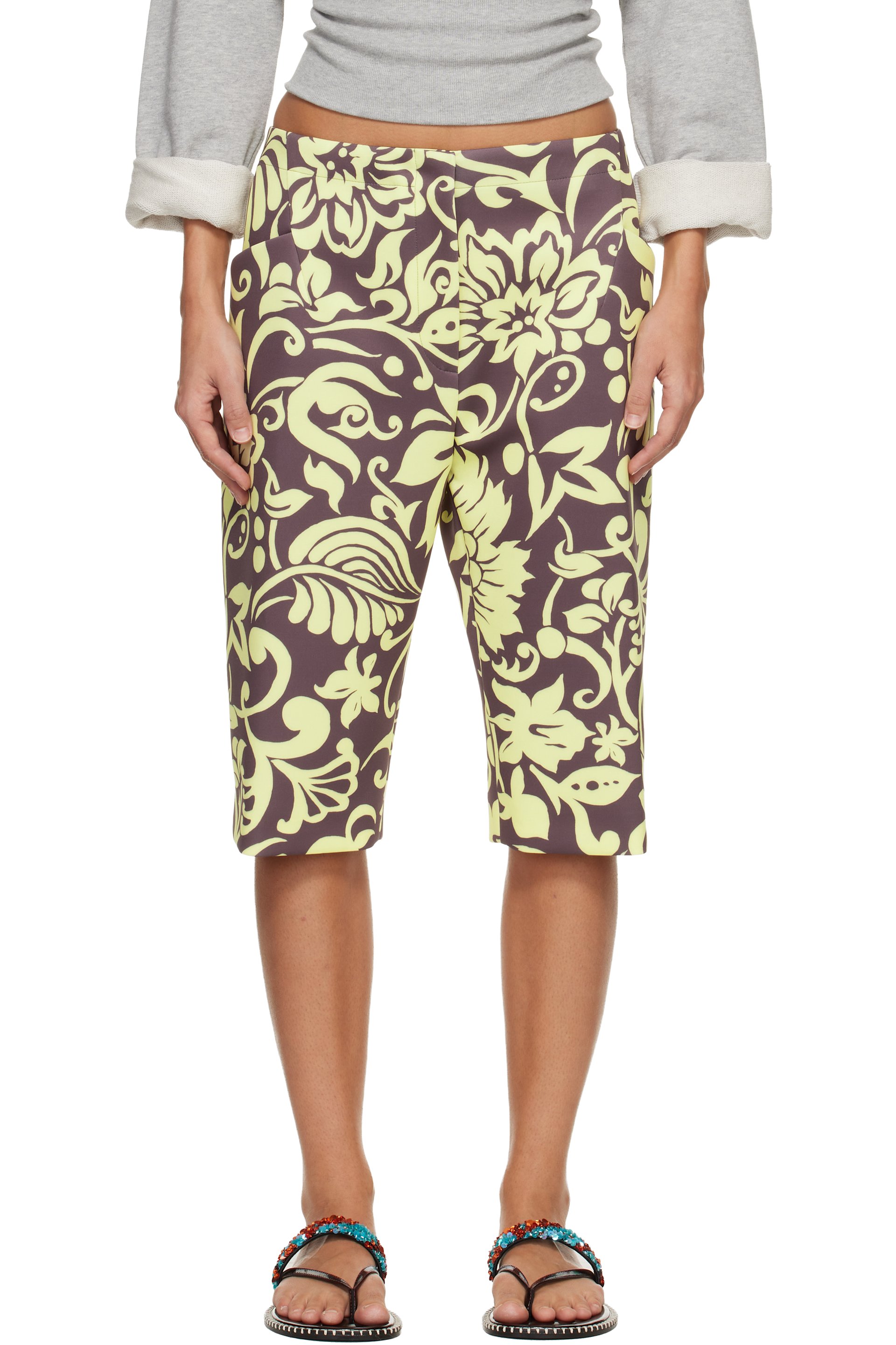 Dries Van Noten - ブラウン＆イエロー Patterned ショートパンツ