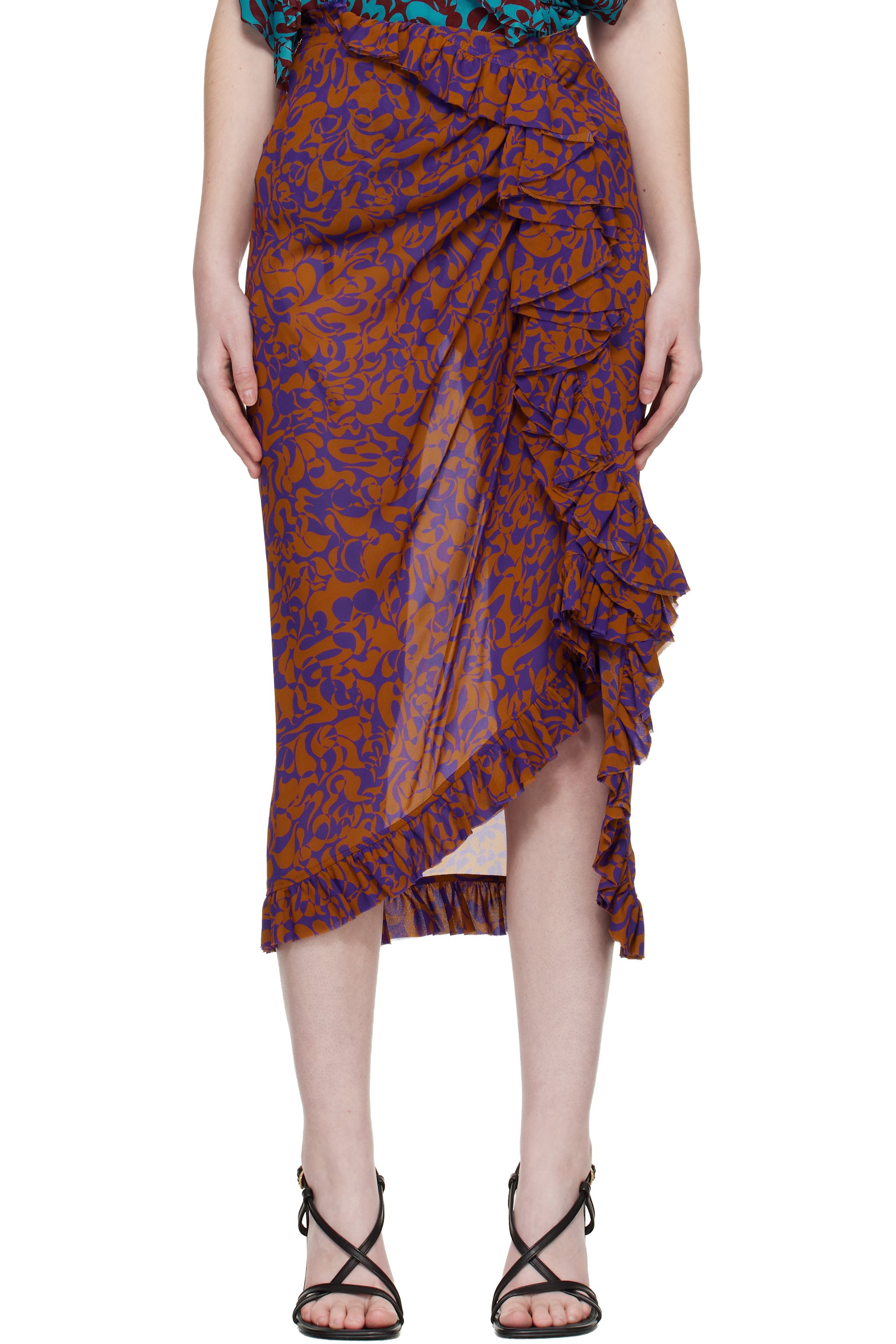 Dries Van Noten - Jupe midi Sina mauve et orange