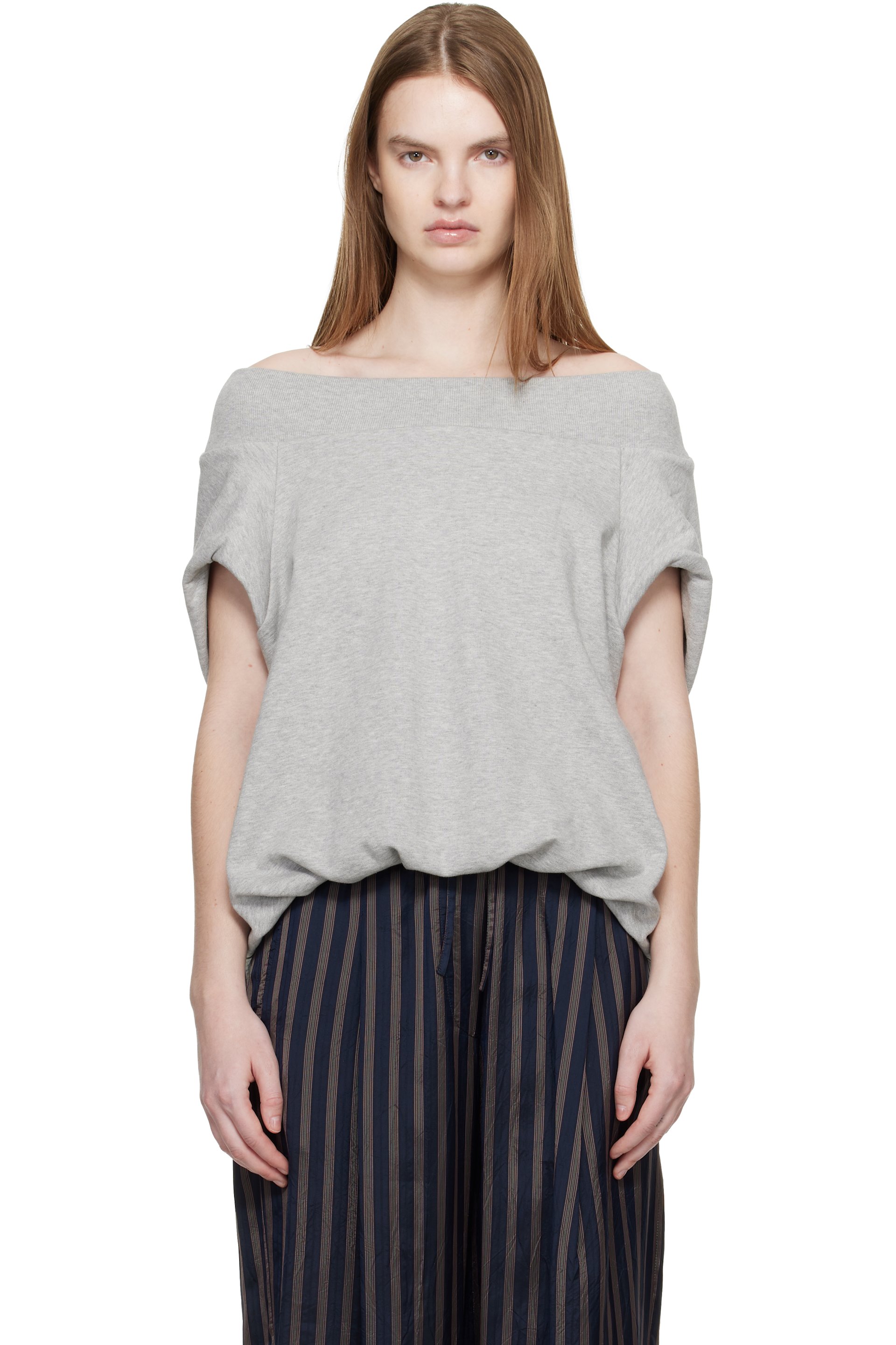 Dries Van Noten - Pull molletonné gris à ourlet bouffant