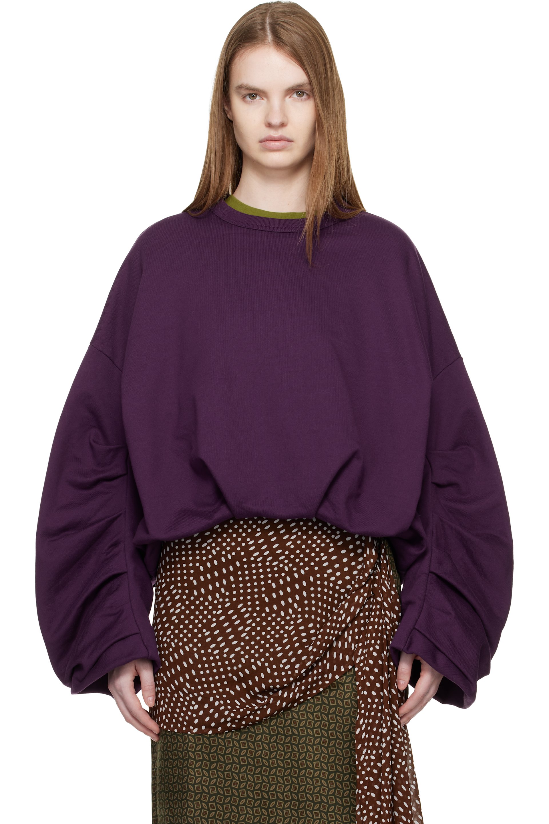 Dries Van Noten - Pull molletonné drapé mauve
