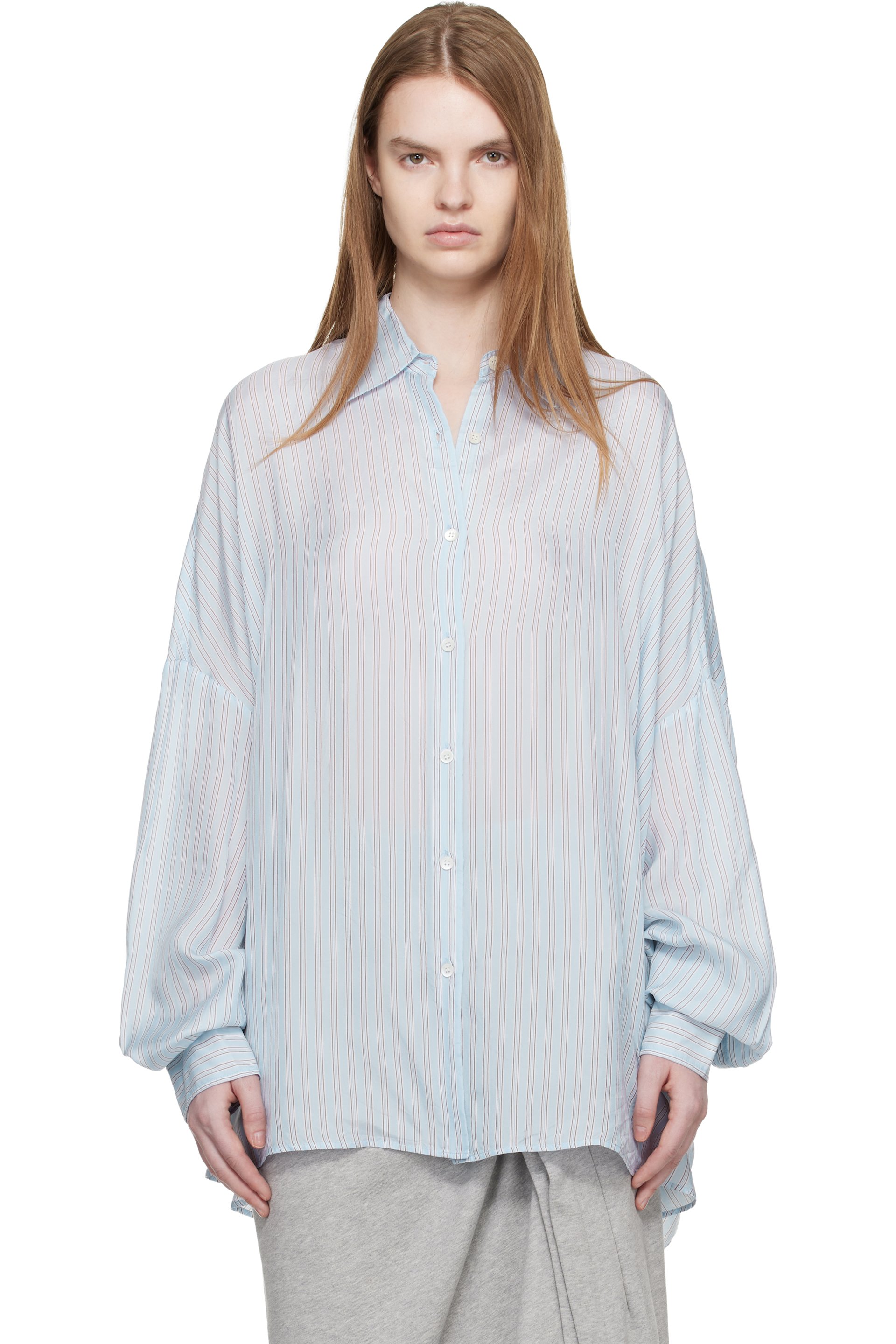 Dries Van Noten - Chemise bleue en coton à manches cocon