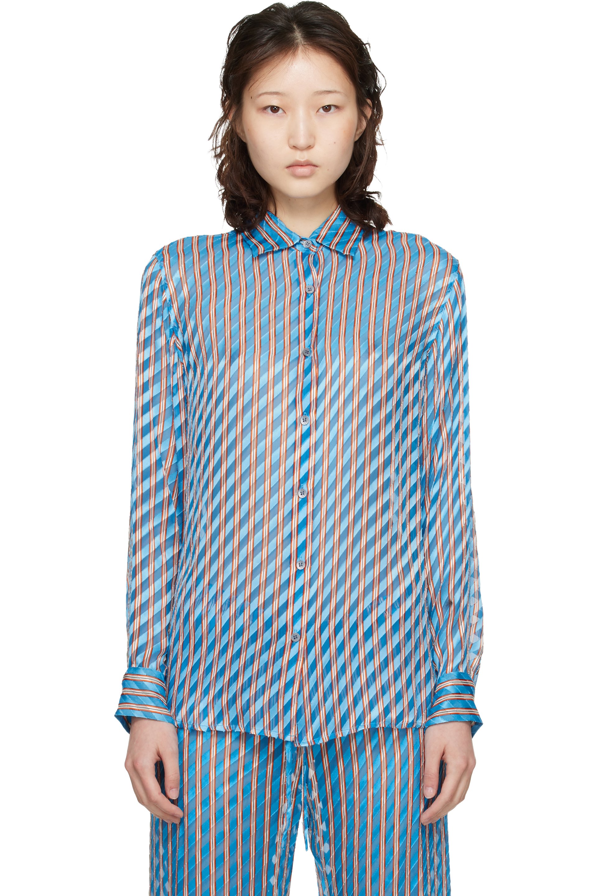 Dries Van Noten - Chemise bleue en dévoré