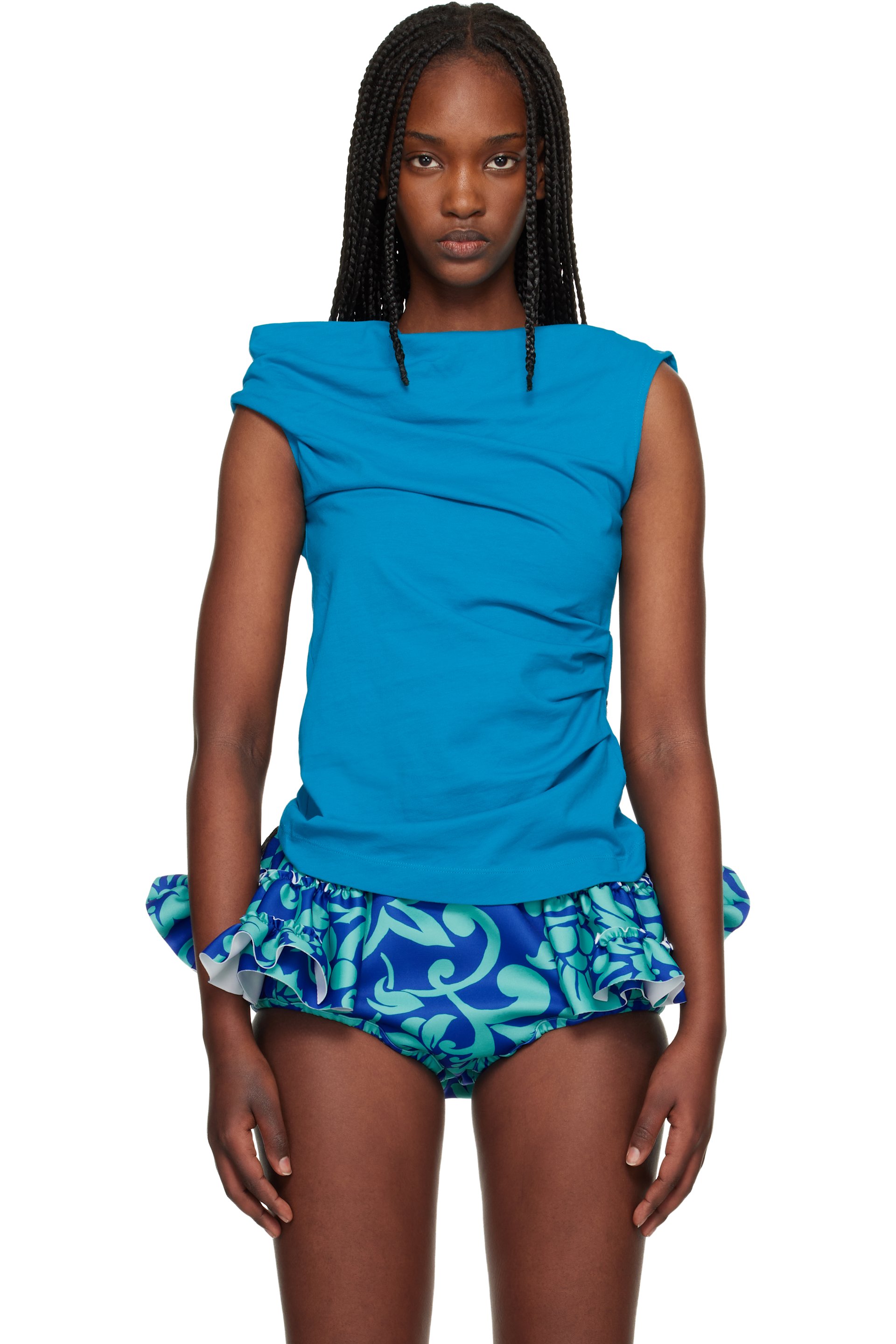 Dries Van Noten: Blue Draped Tank Top | SSENSE