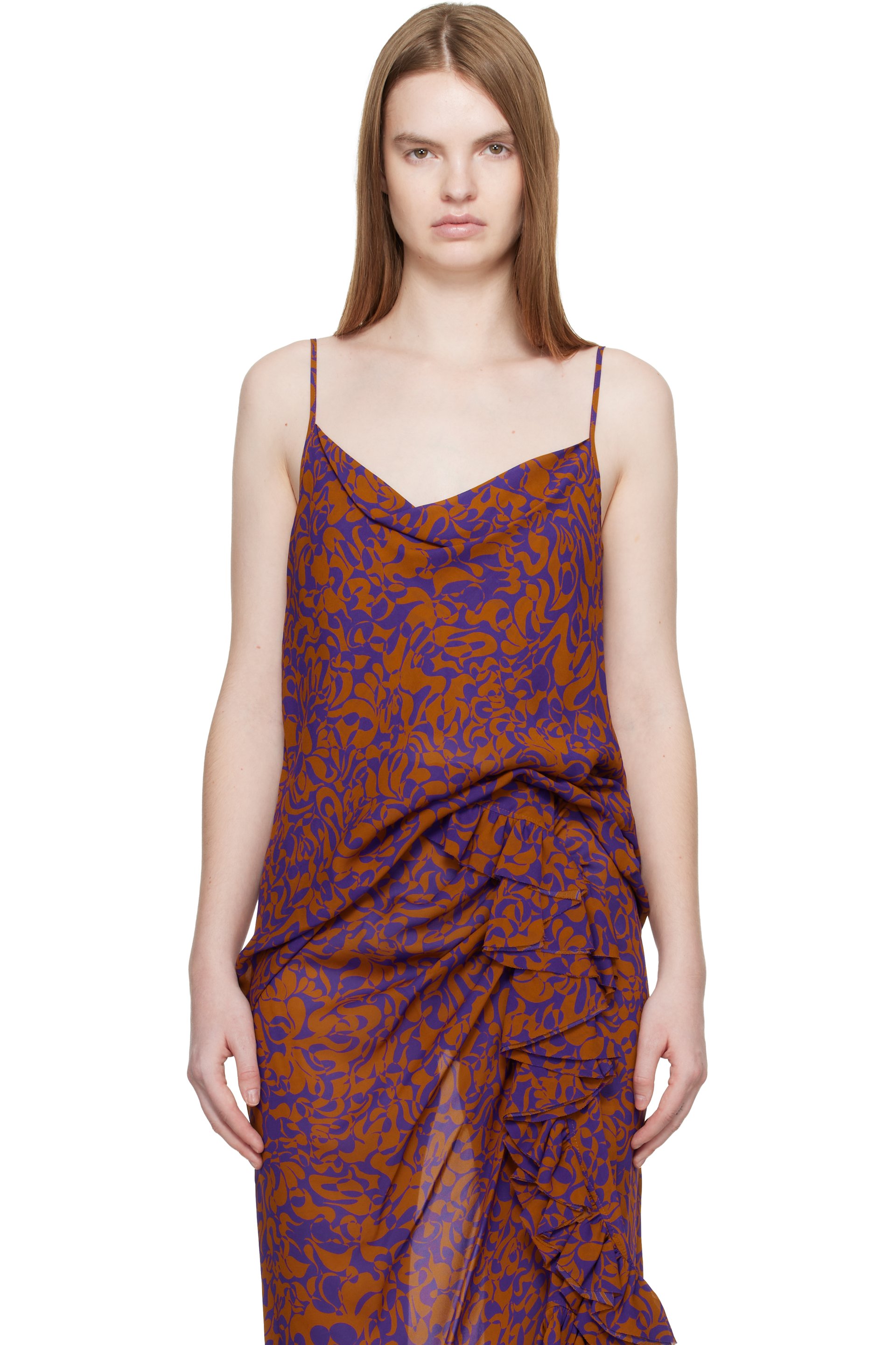 Dries Van Noten - Camisole mauve et orange à motif graphique