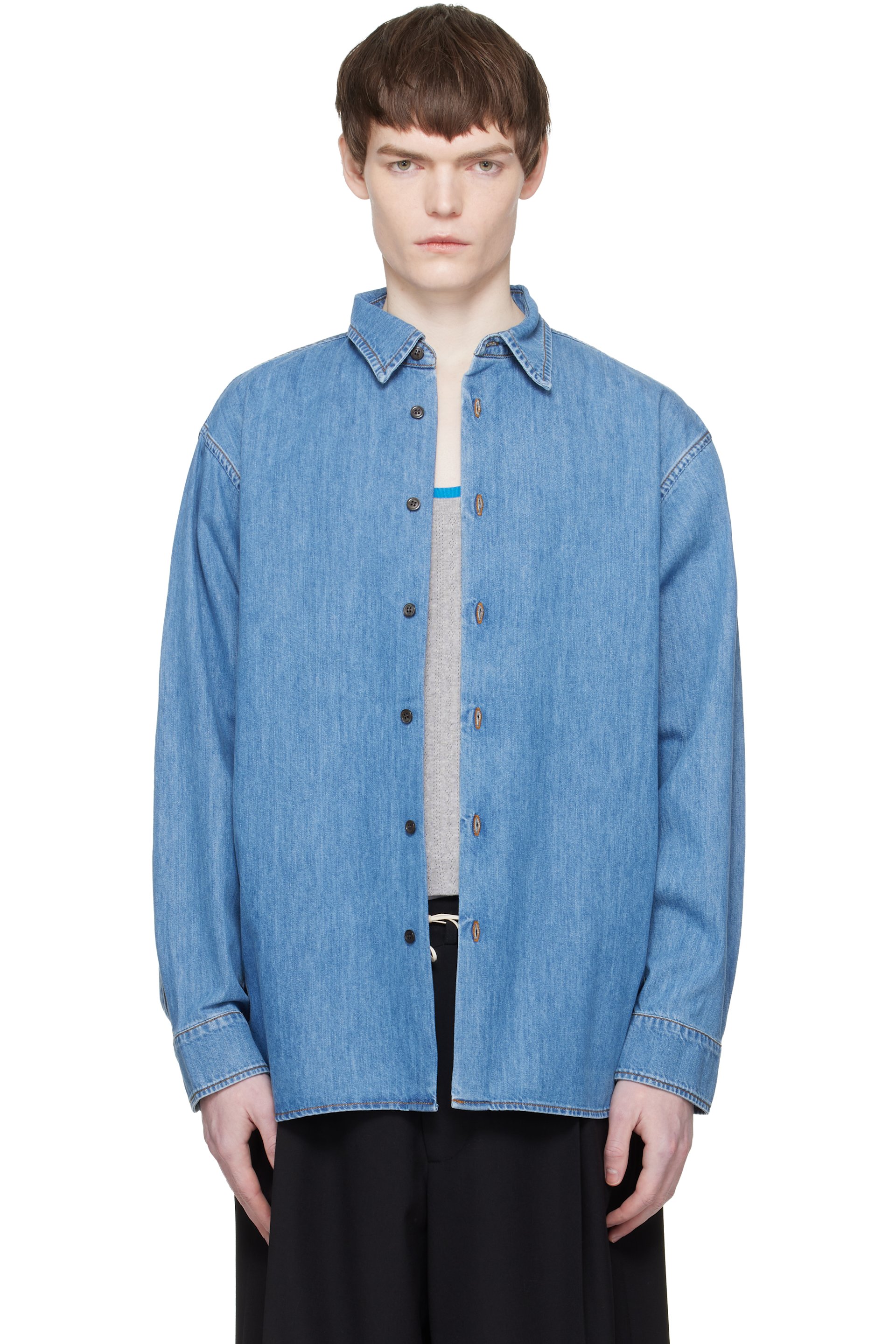 Dries Van Noten: Blue Denim Shirt | SSENSE