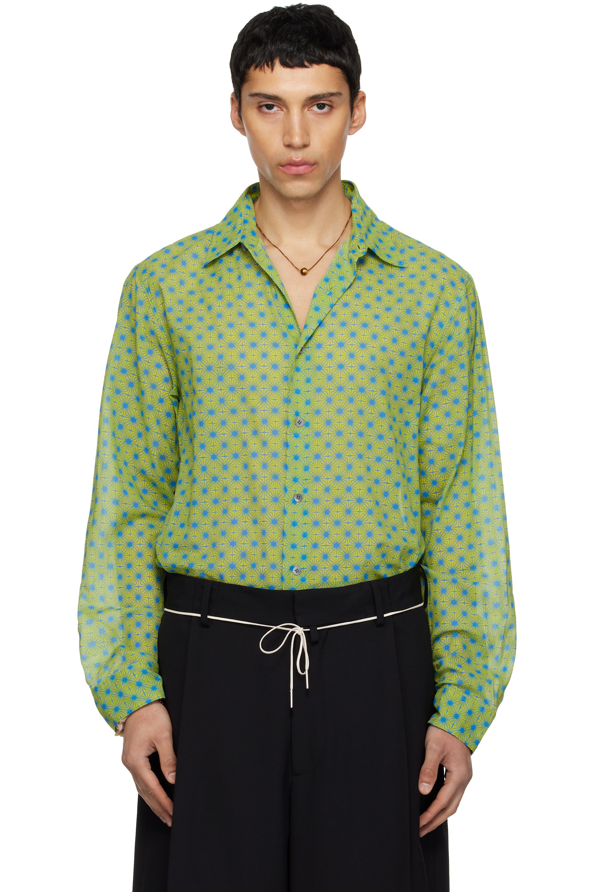 Dries Van Noten - Green & Blue Printed Cotton Shirt