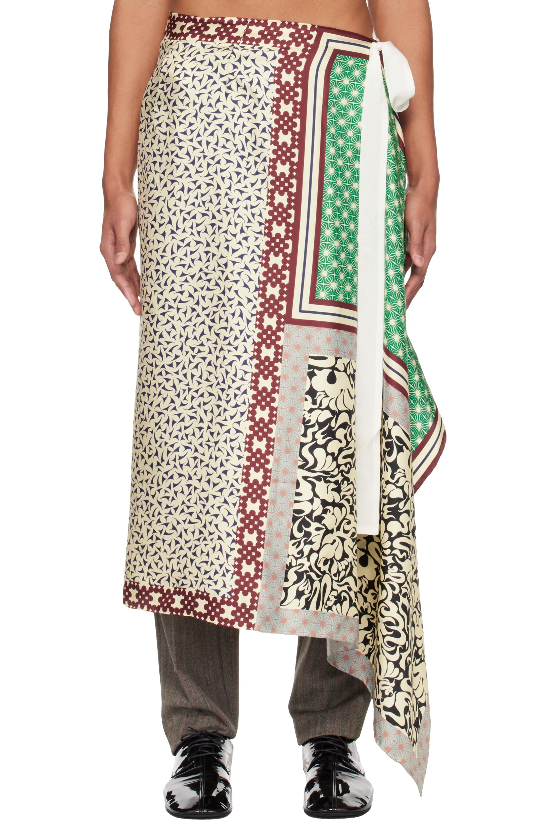 Dries Van Noten - Off-White & Green Long Wrap Scarf Skirt