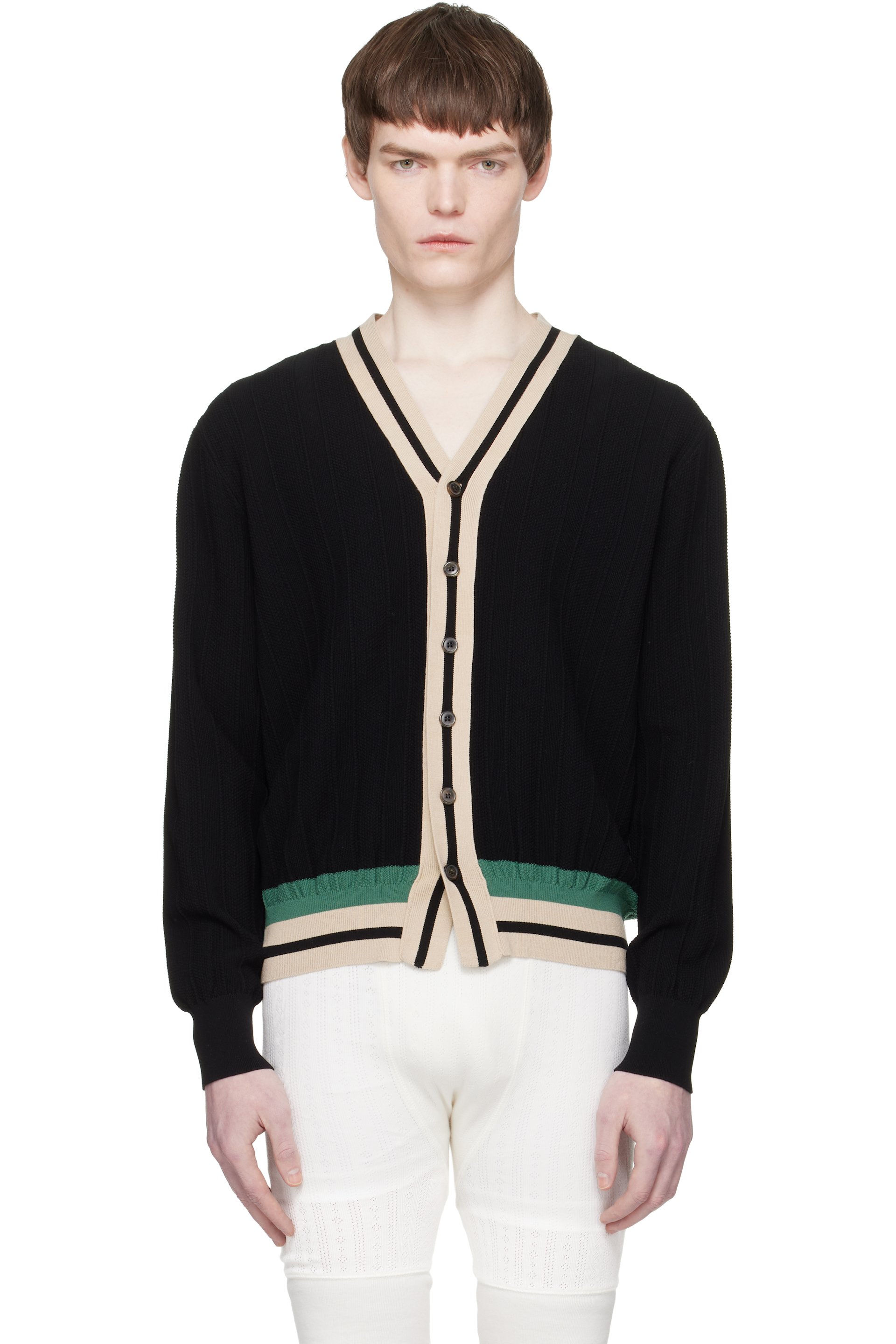 Dries Van Noten - Cardigan contrasté noir à rayures