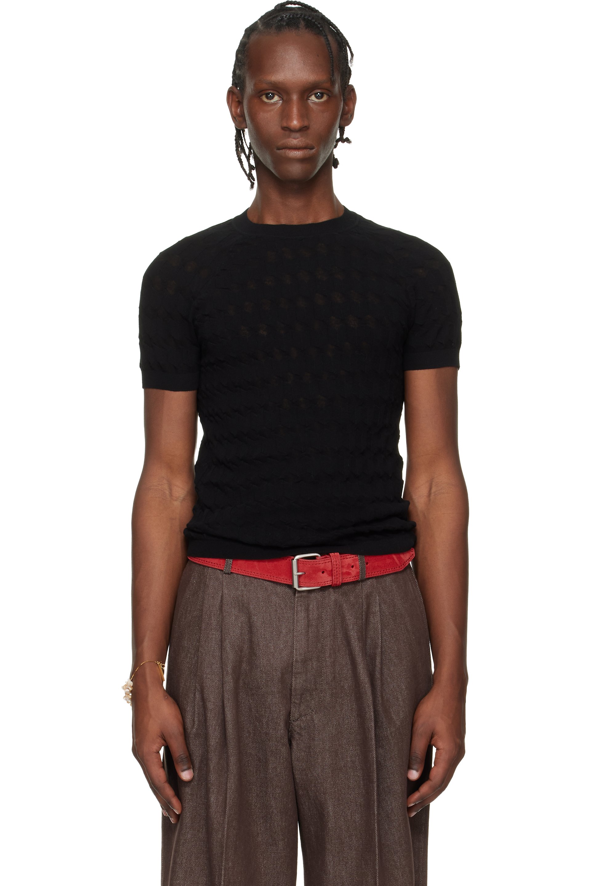 Dries Van Noten - Pull noir à motif en jacquard