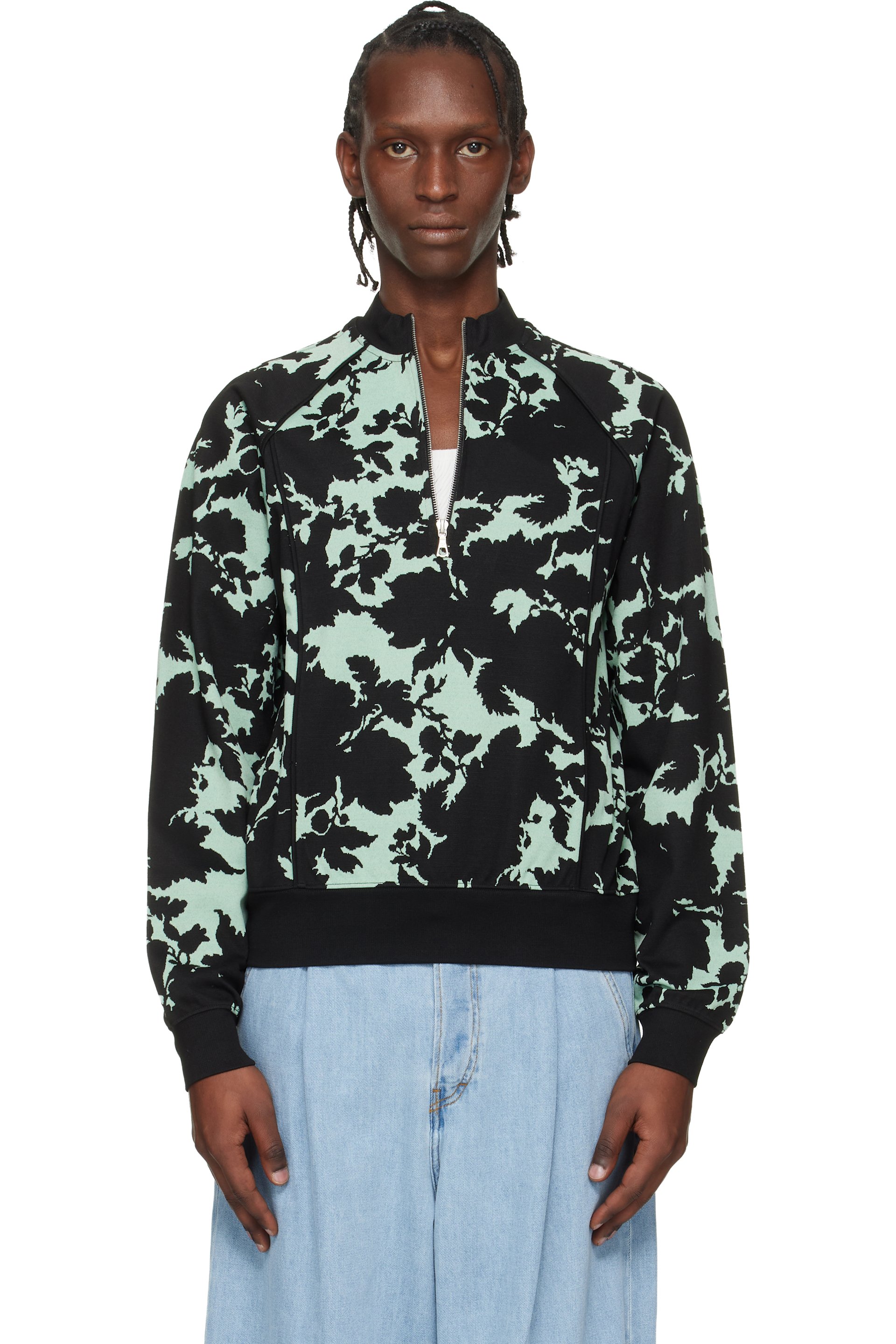 Dries Van Noten: グリーン＆ブラック ジャカード トラックジャケット