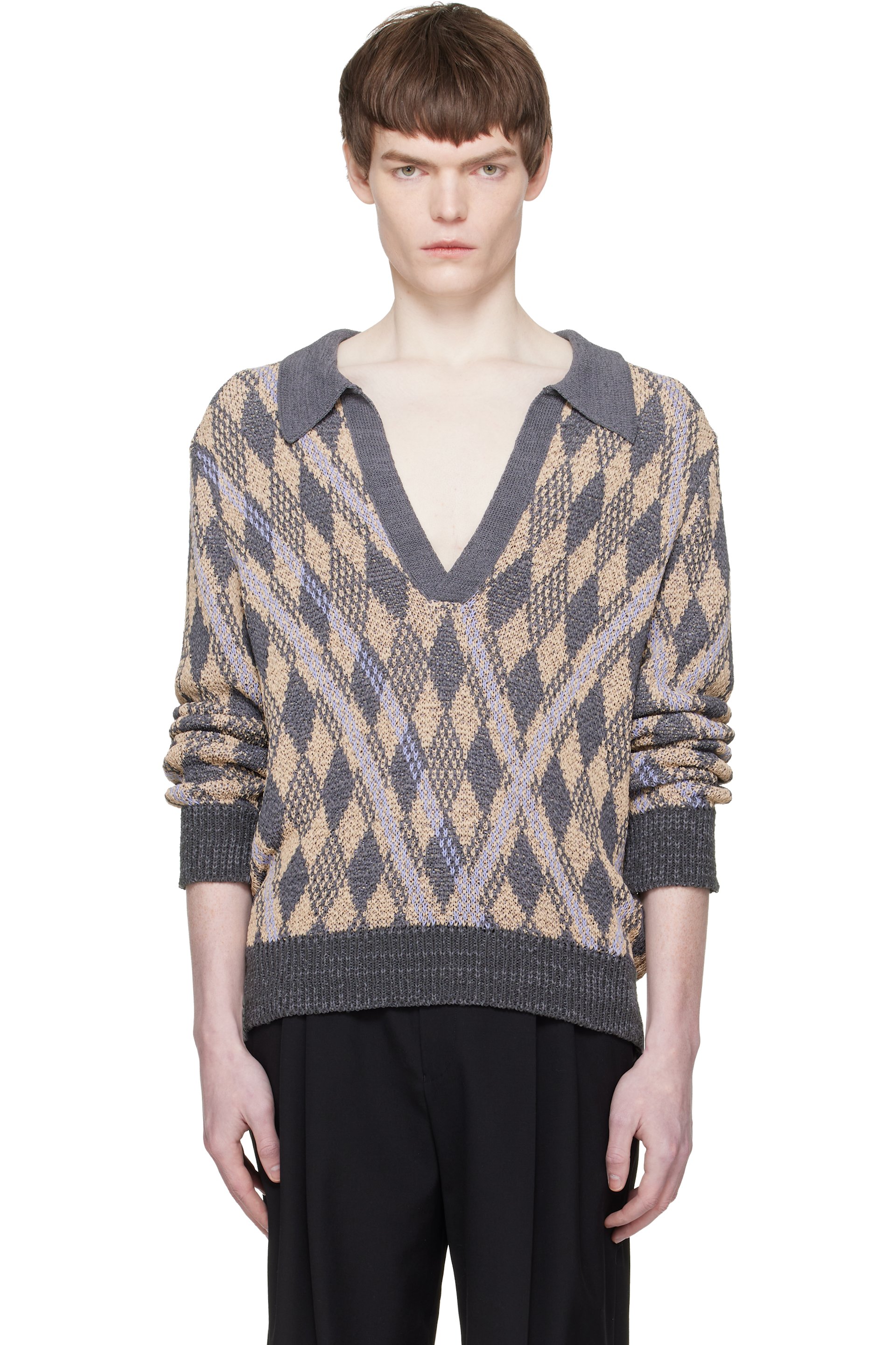 Dries Van Noten - Gray & Beige Knit Polo