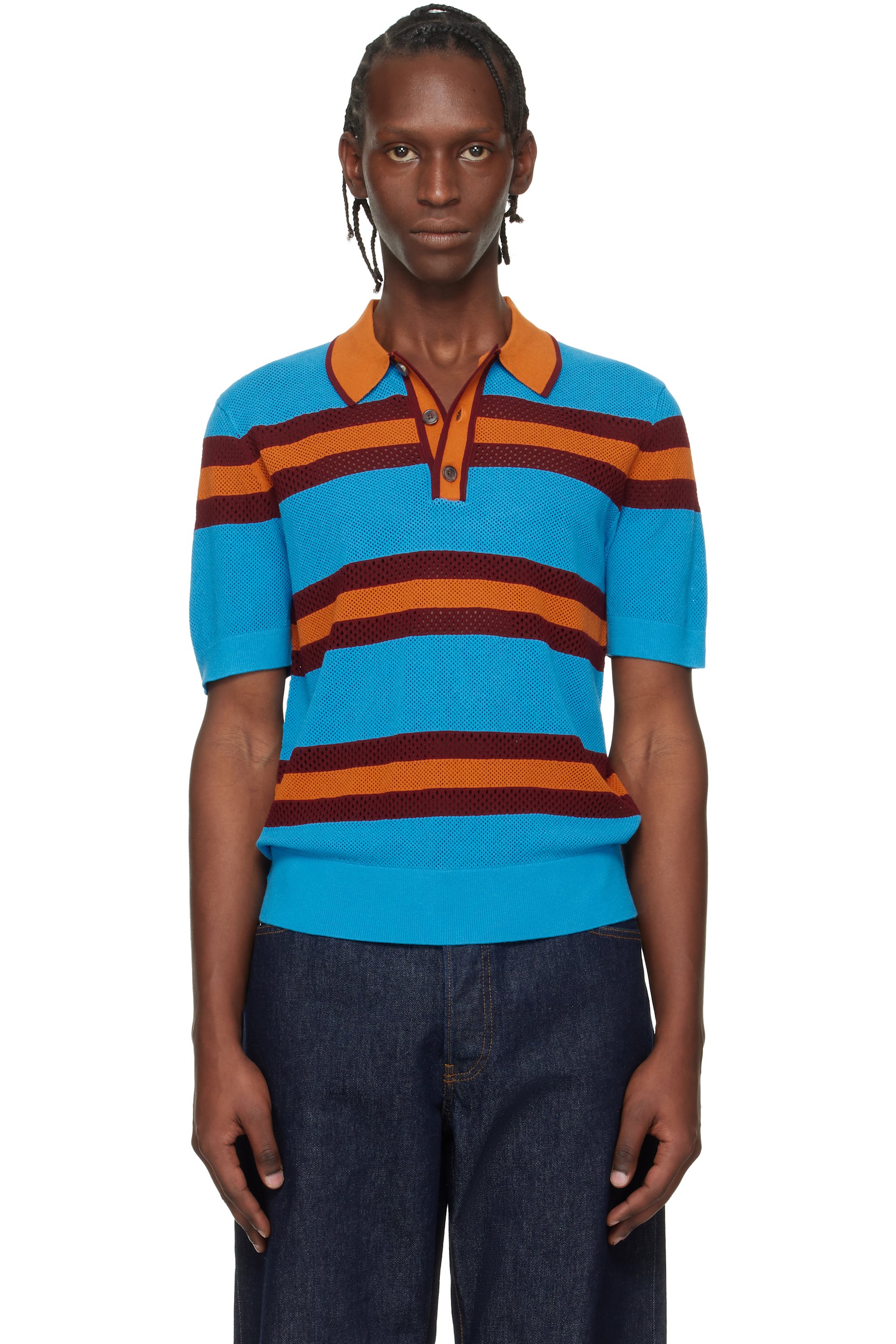 Dries Van Noten - Blue & Orange Striped Polo