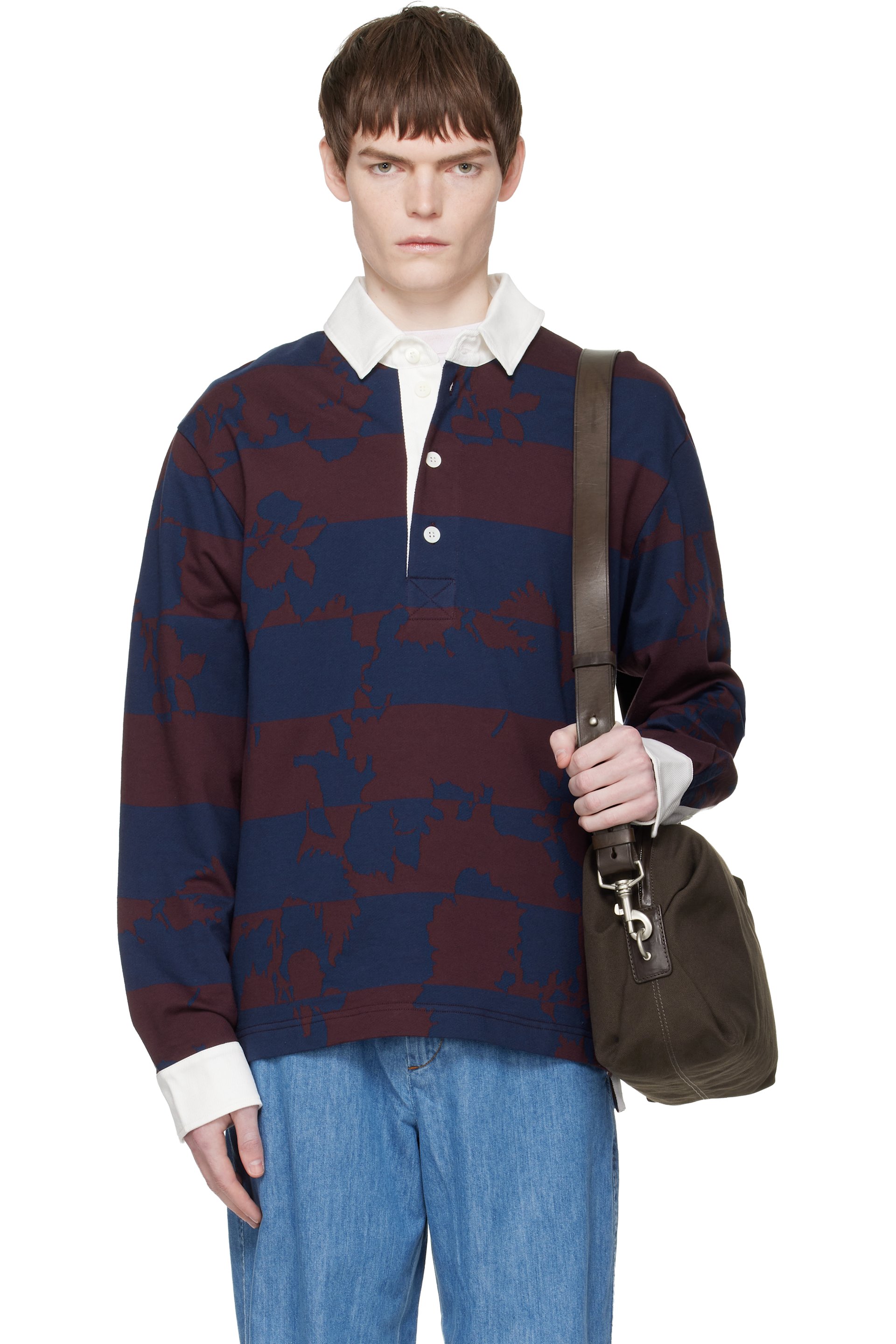 Dries Van Noten - Navy & Burgundy Jacquard Polo