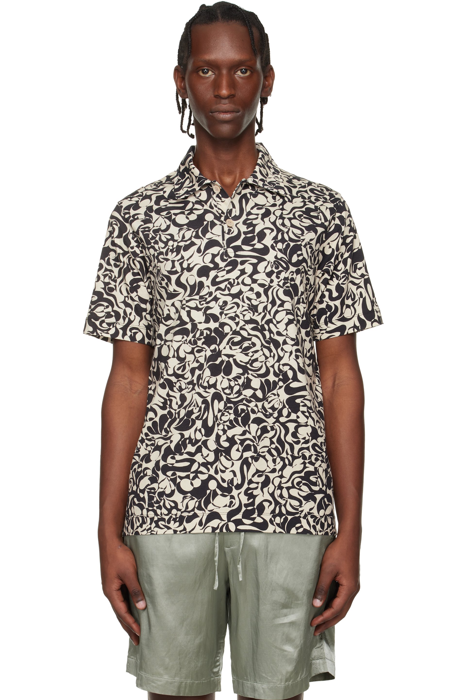 Dries Van Noten - Beige & Black Printed Cotton Polo