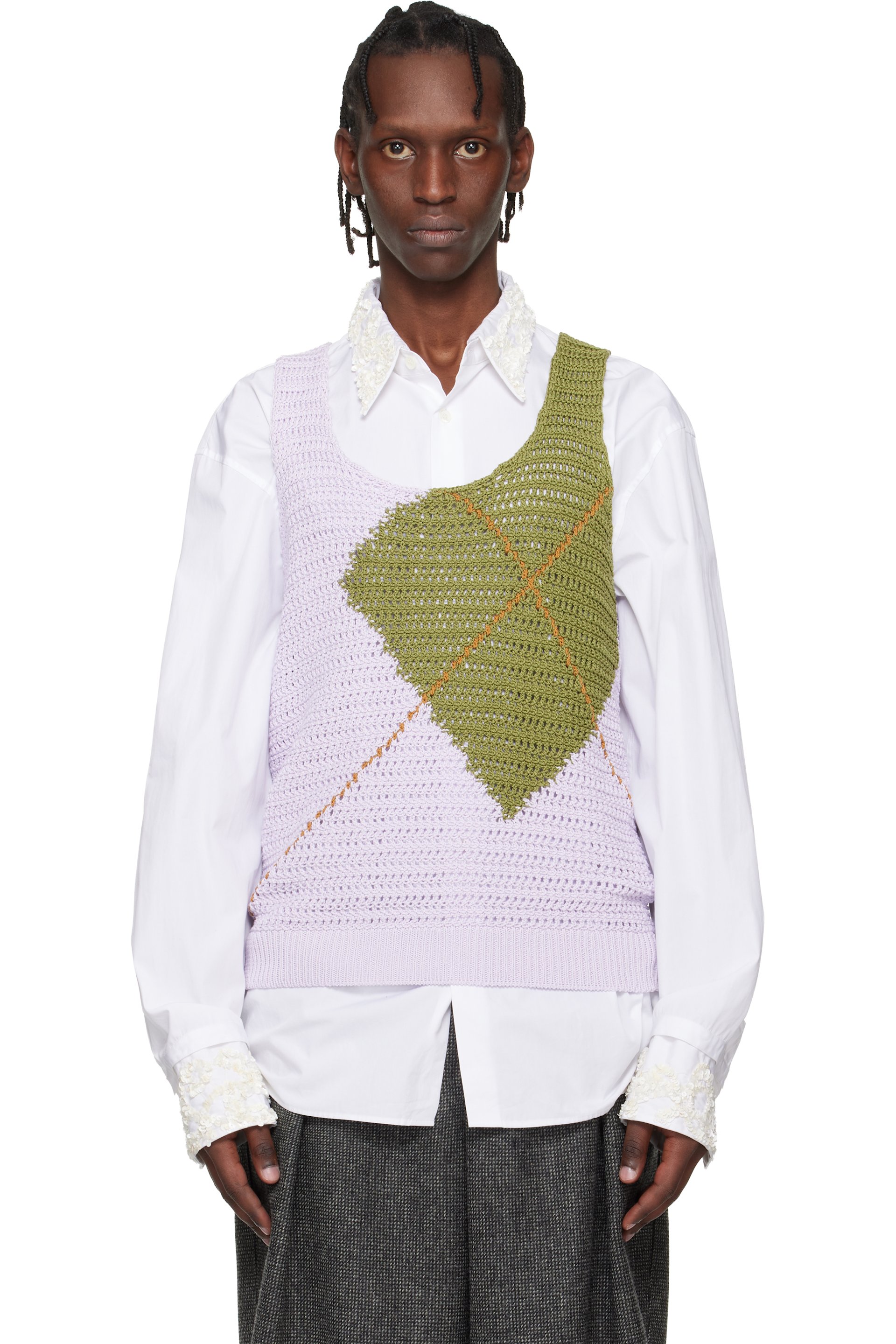 Dries Van Noten - Purple & Khaki Argyle Tank Top