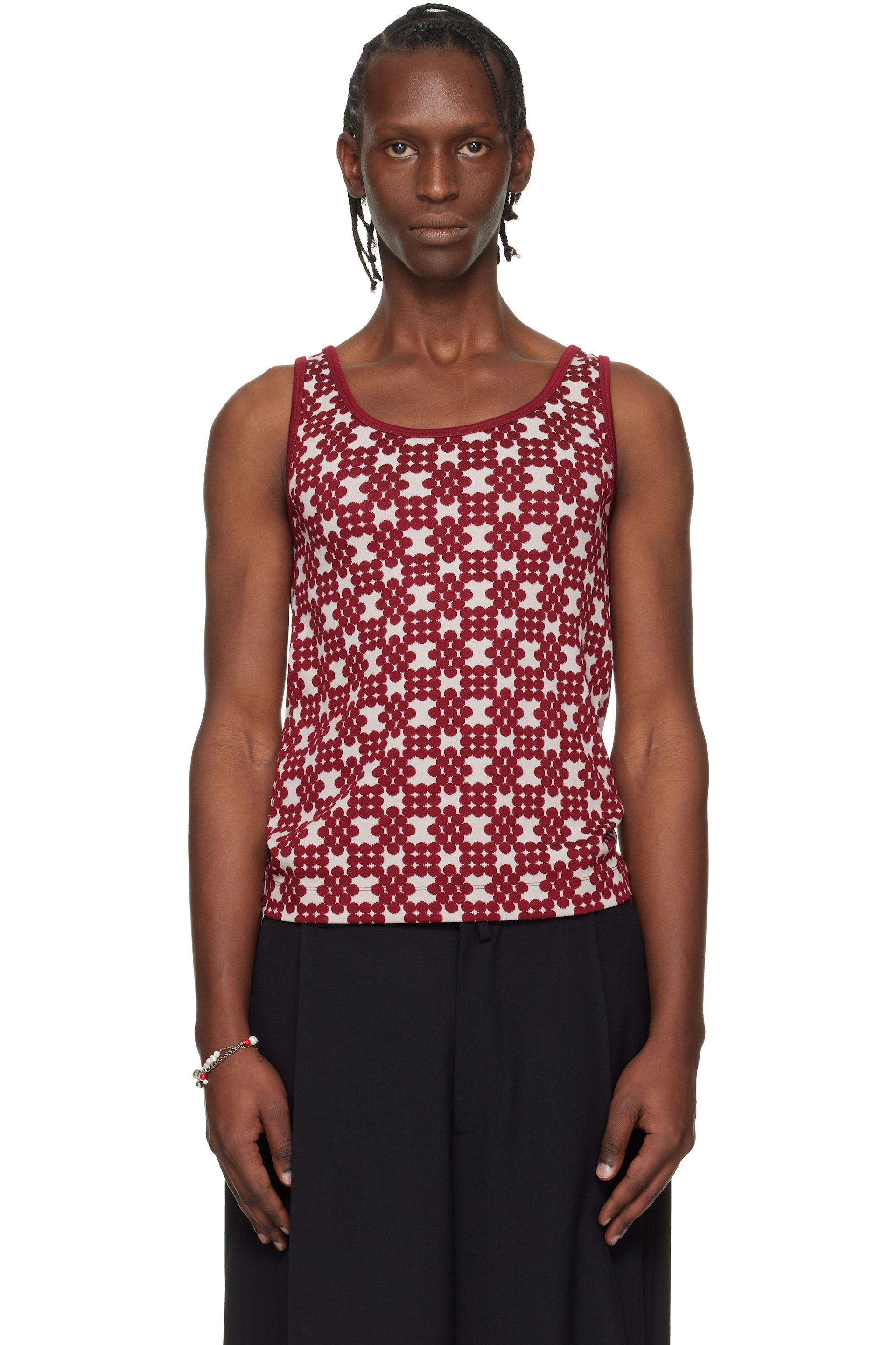 Dries Van Noten: Off-White & Red Jacquard Tank Top | SSENSE