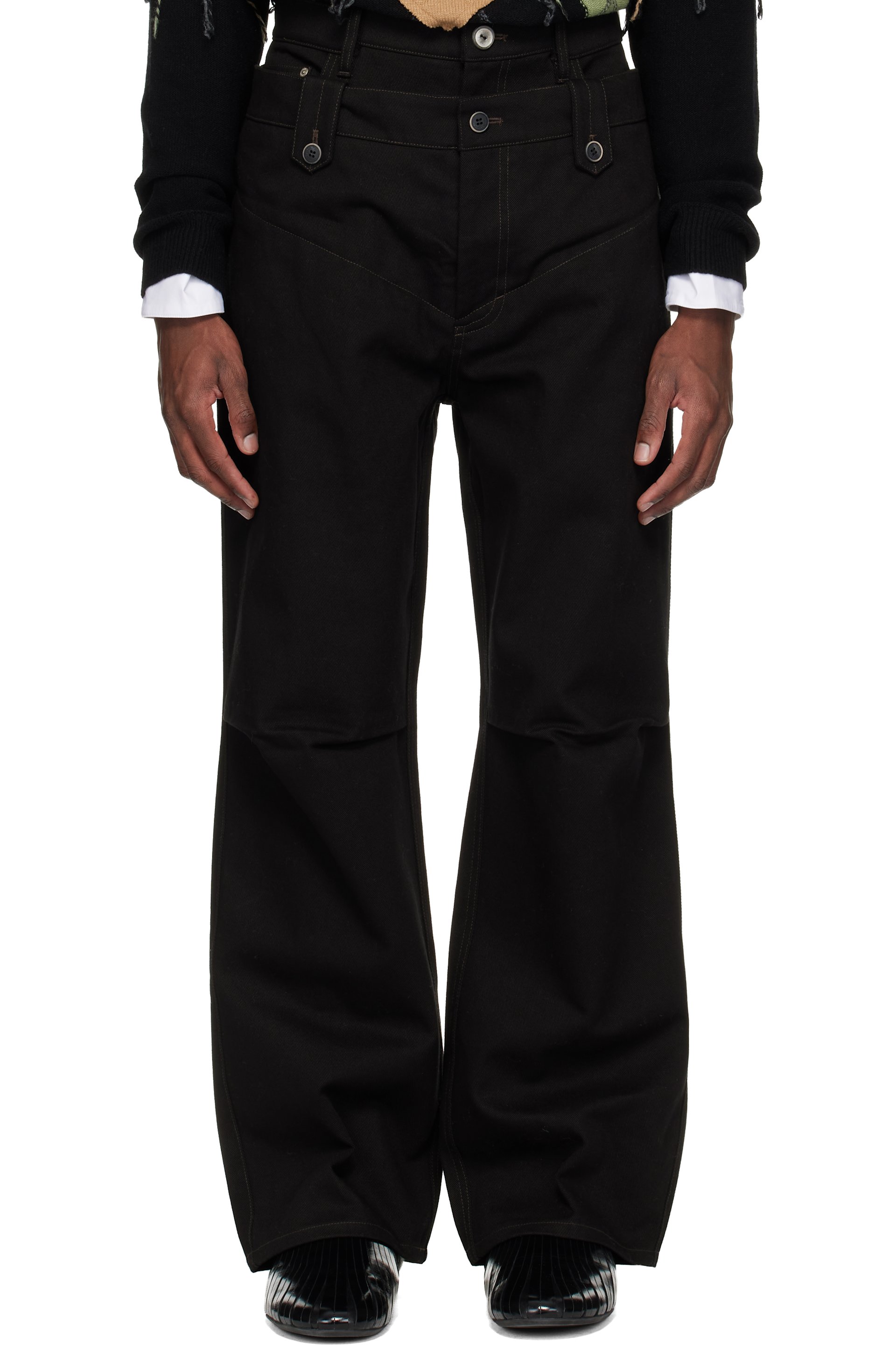 Andersson Bell - Black Double Waistband Wide-Leg Trousers