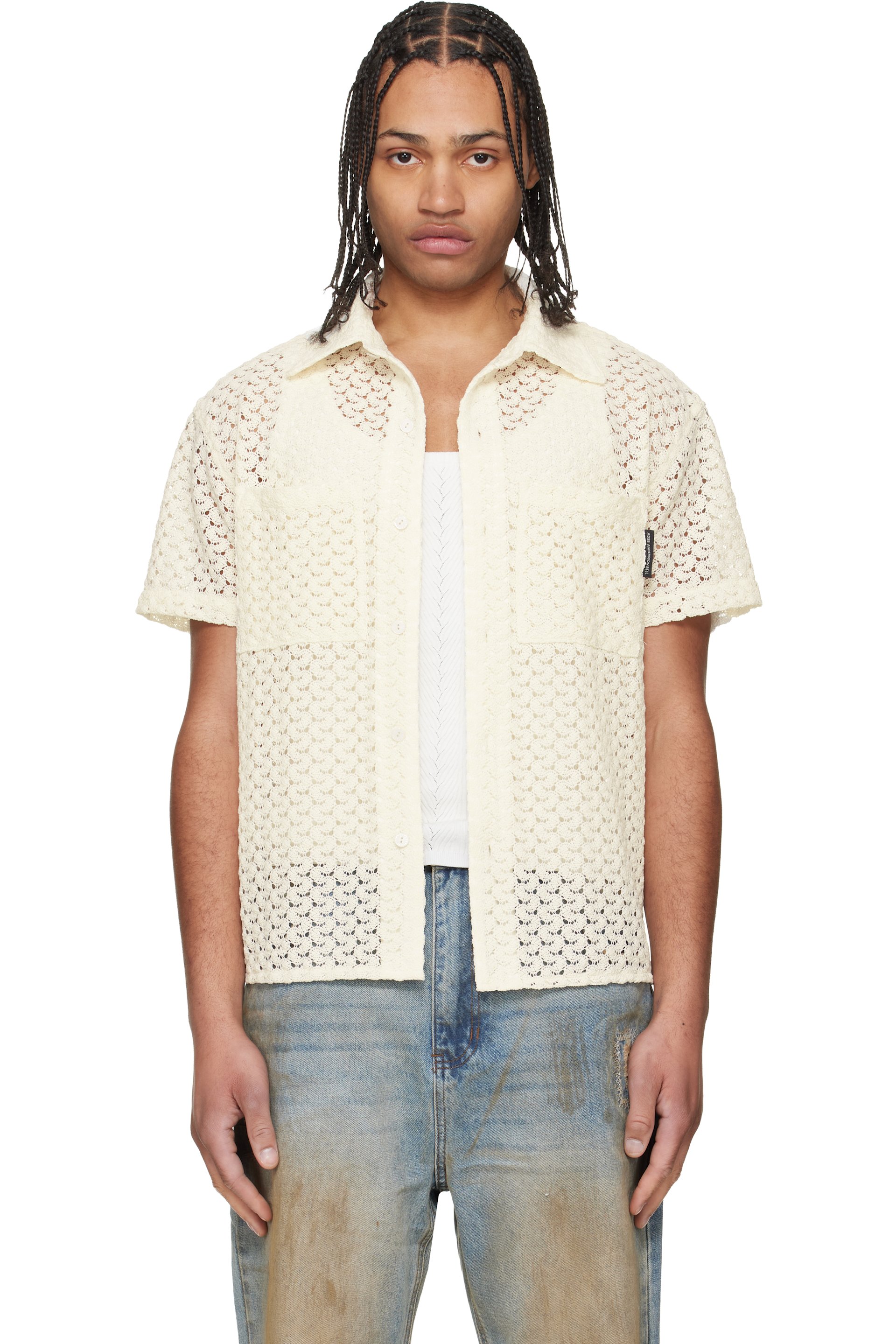 Andersson Bell - Chemise Tres blanc cassé en tricot à mailles ouvertes