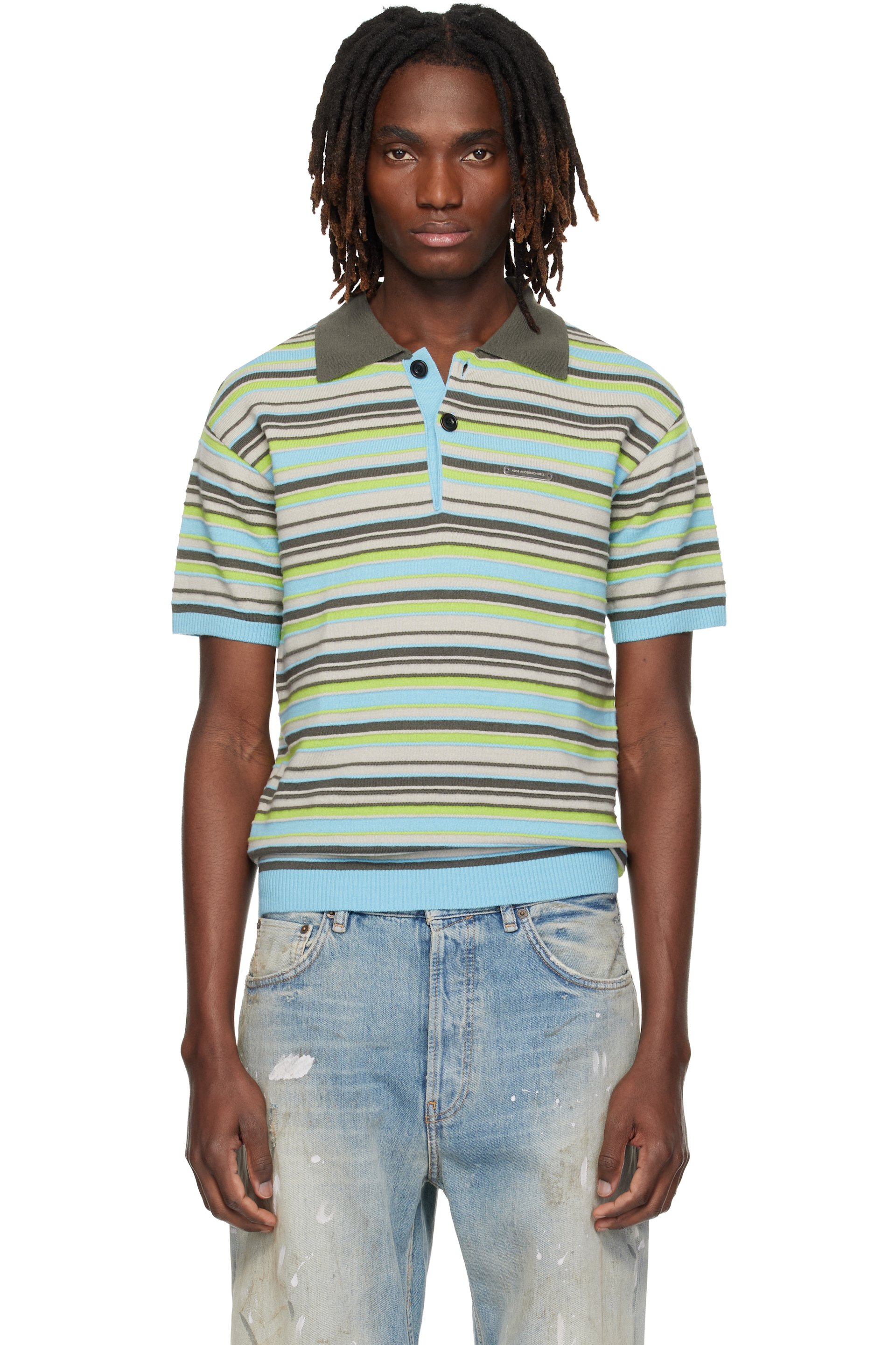Andersson Bell - Blue & Green Stripe Wool Polo
