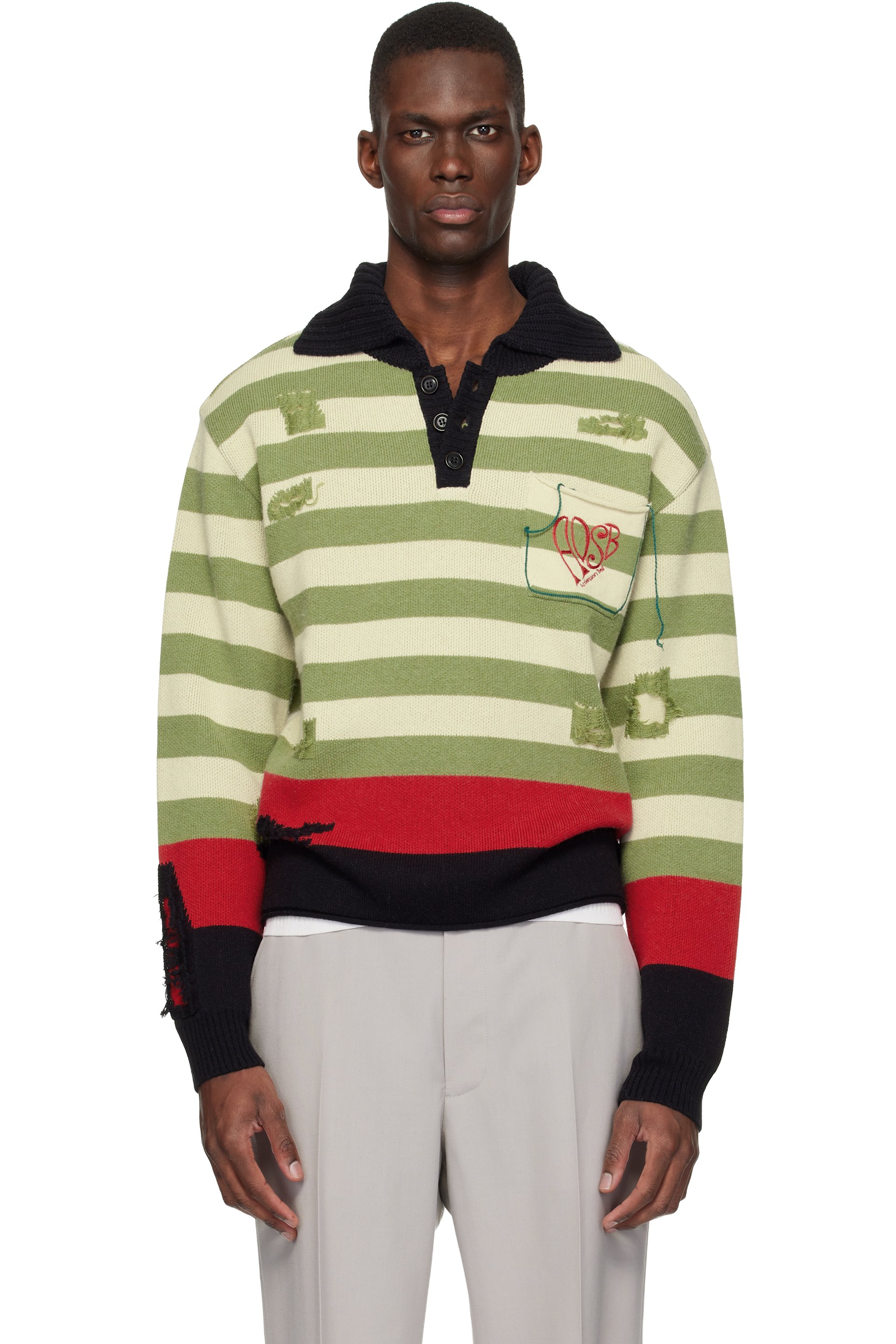 Andersson Bell - Multicolor Stripe Damaged Polo