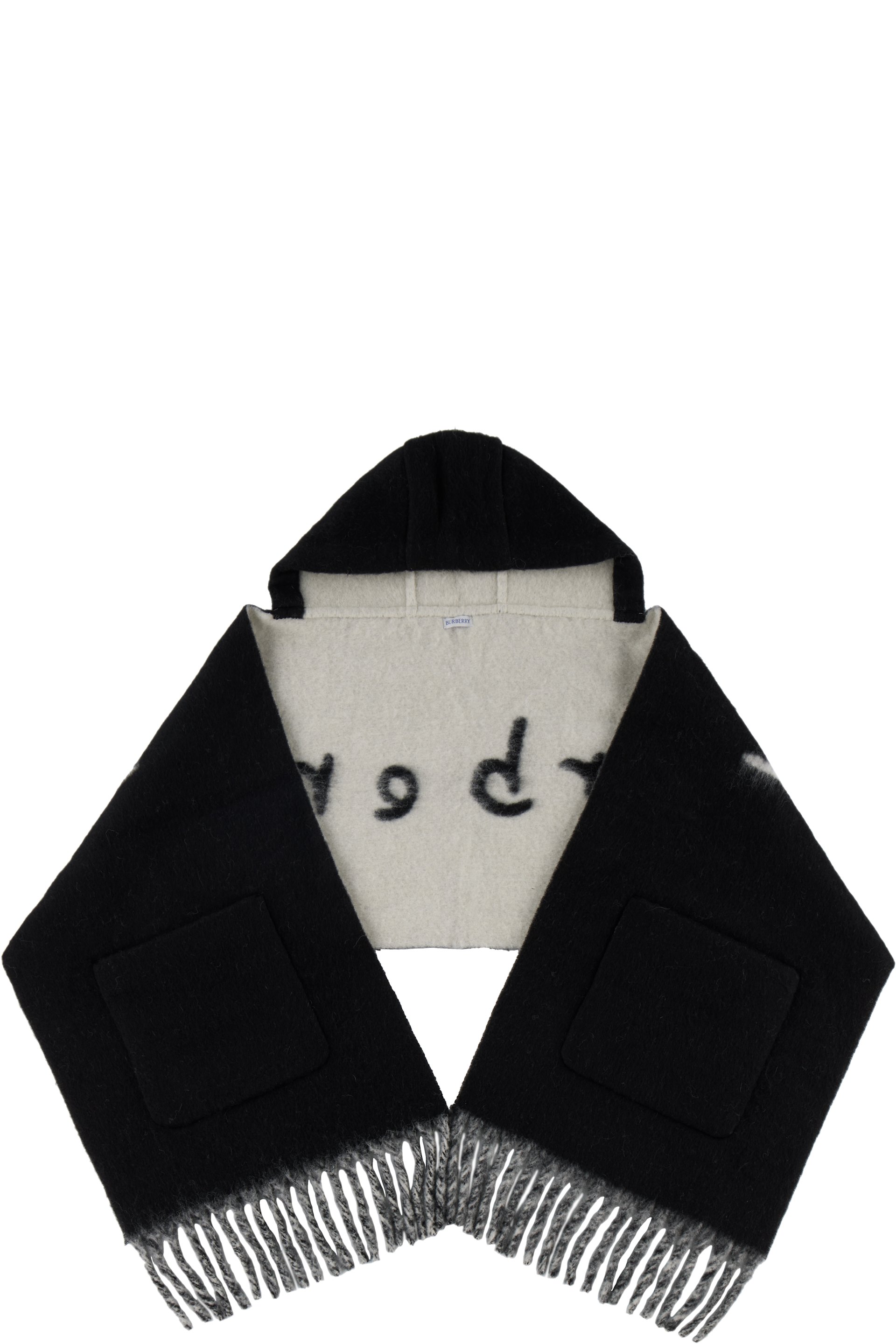 Burberry - Écharpe noire en alpaga et laine à capuche et à logo