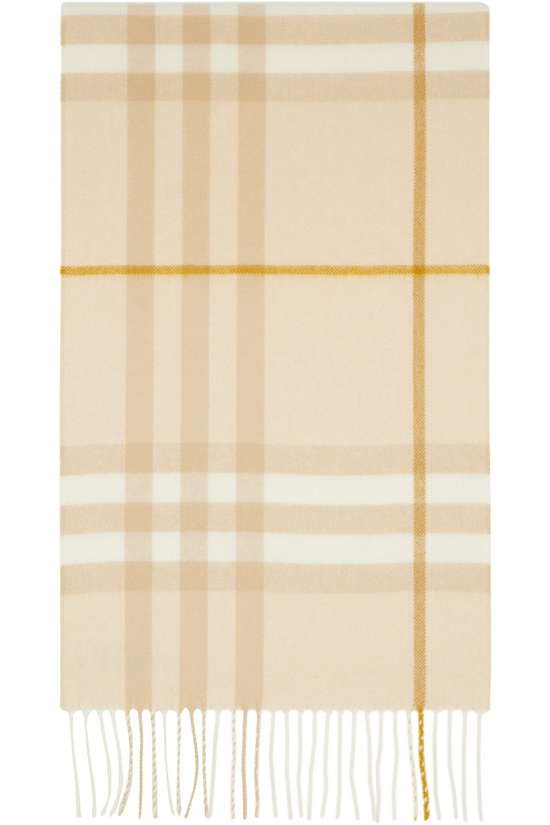 Burberry - Écharpe beige en cachemire à carreaux