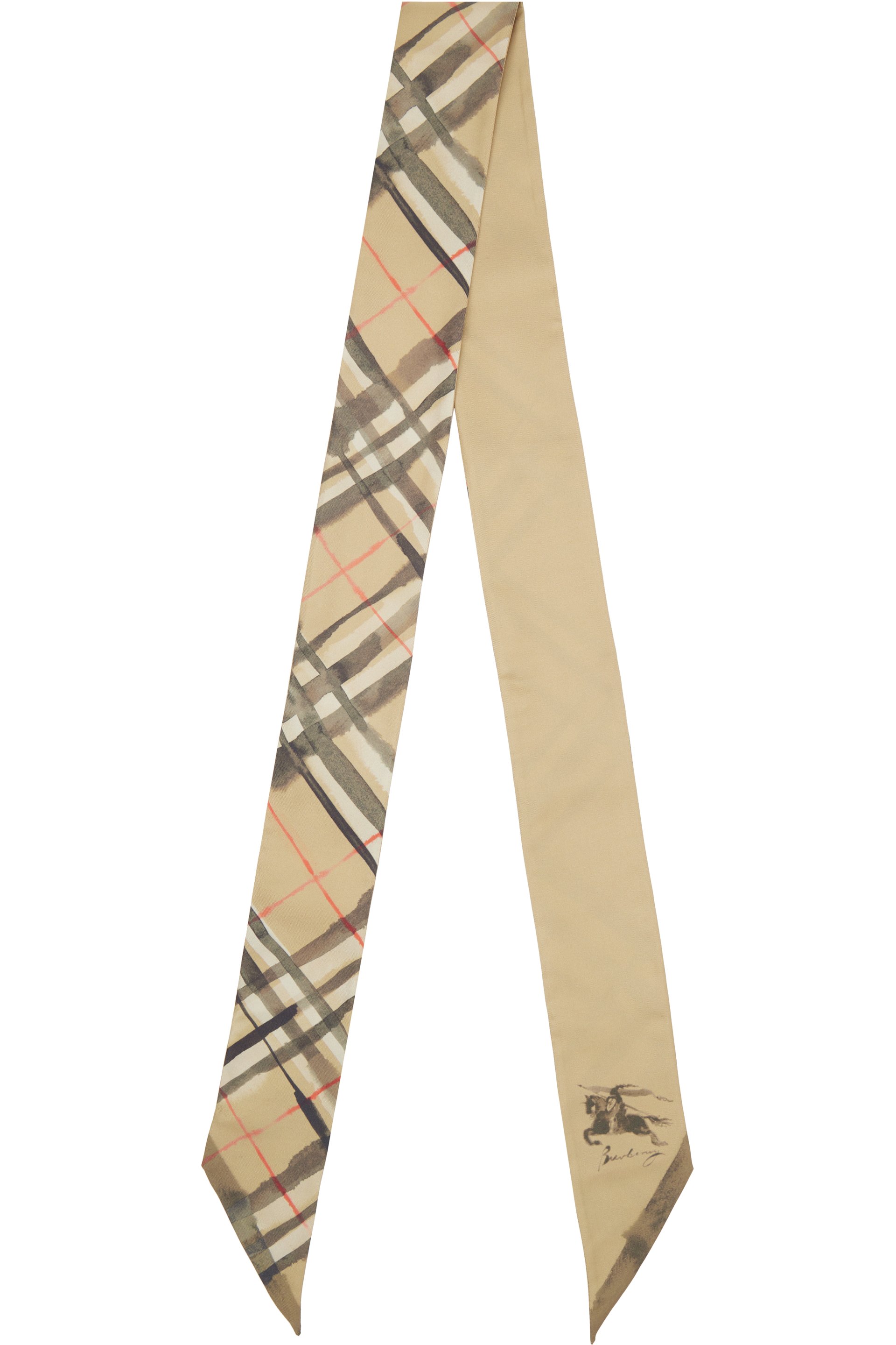 Burberry - Foulard étroit beige en soie à logos EKD