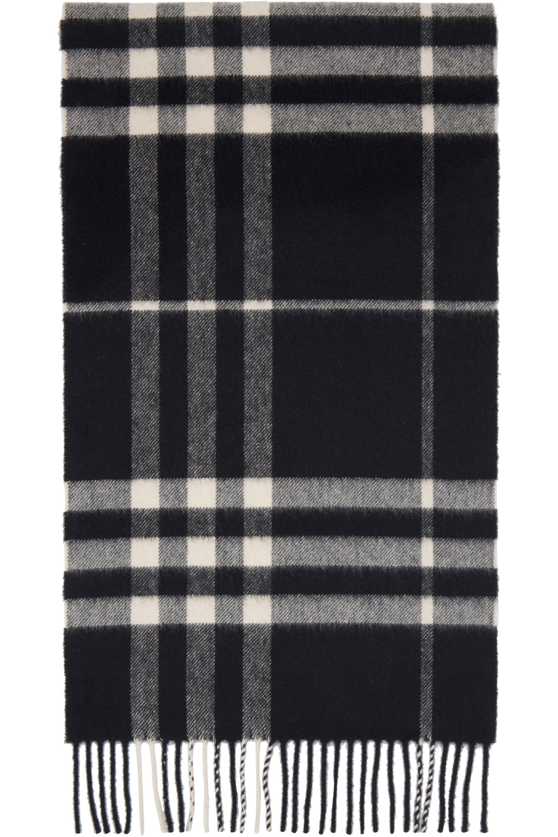 Burberry - Écharpe noir et blanc en cachemire à carreaux