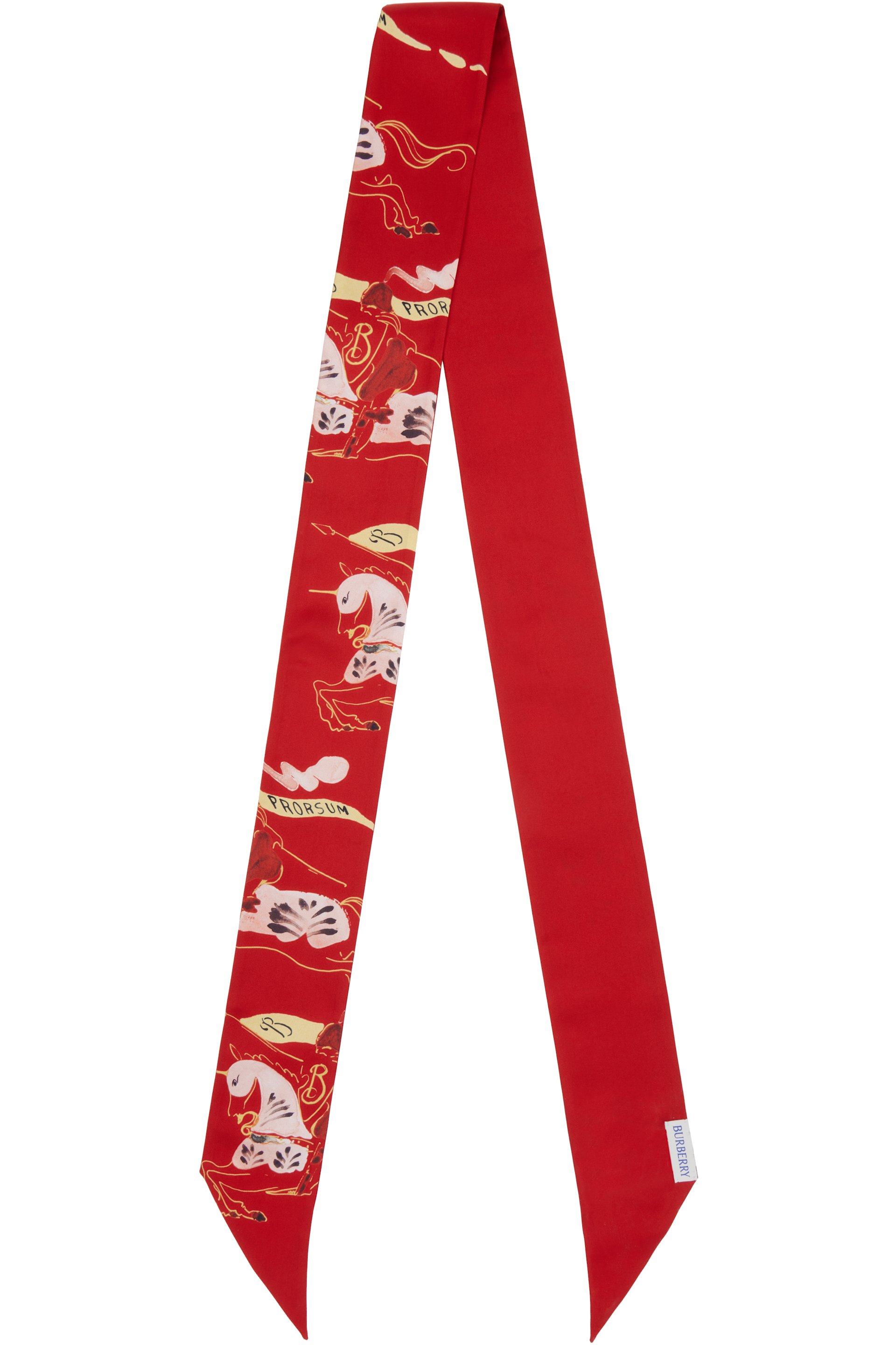 Burberry - Foulard étroit rouge en soie à logos EKD