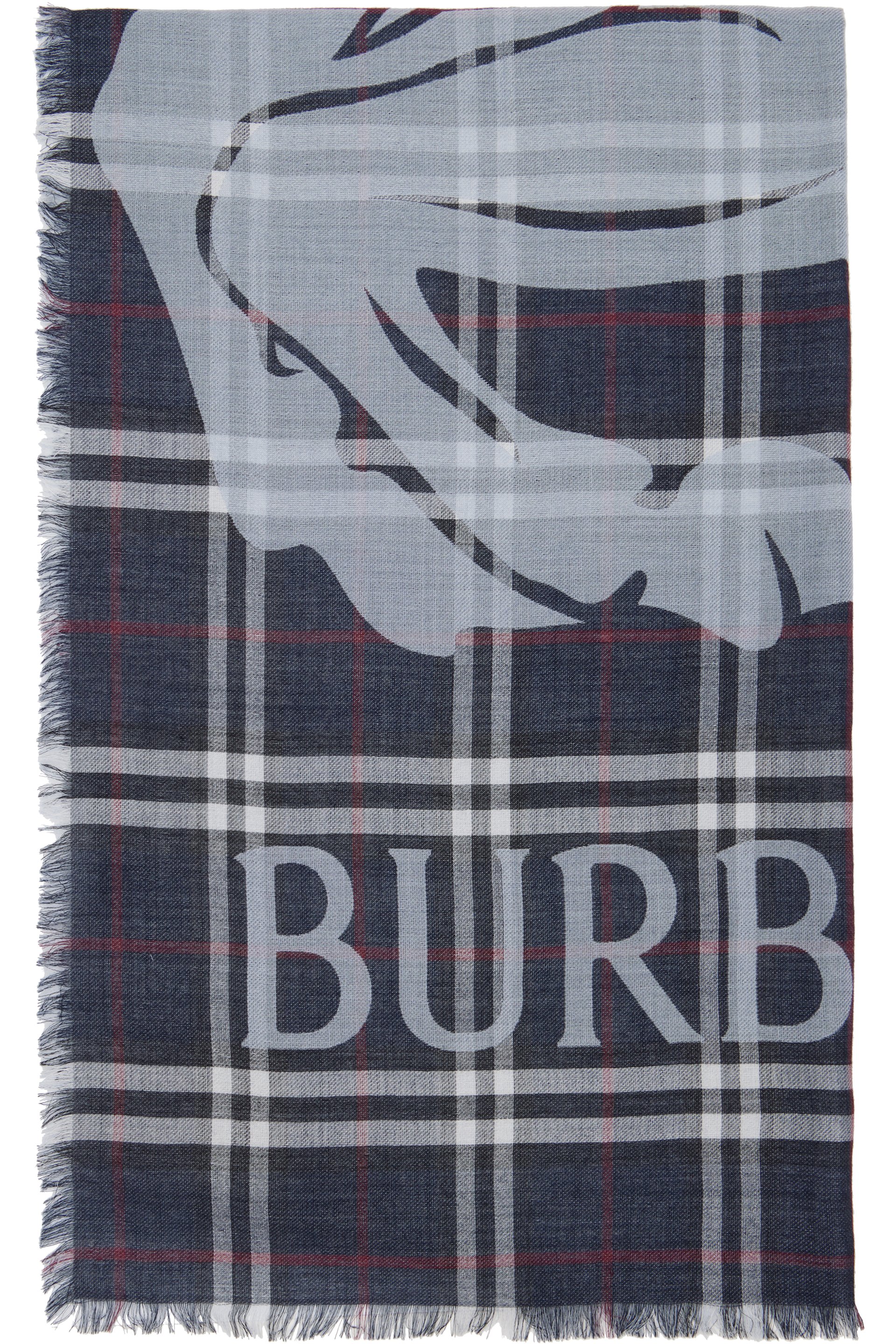 Burberry - Écharpe ample bleu marine en laine et soie à carreaux et à logo EKD