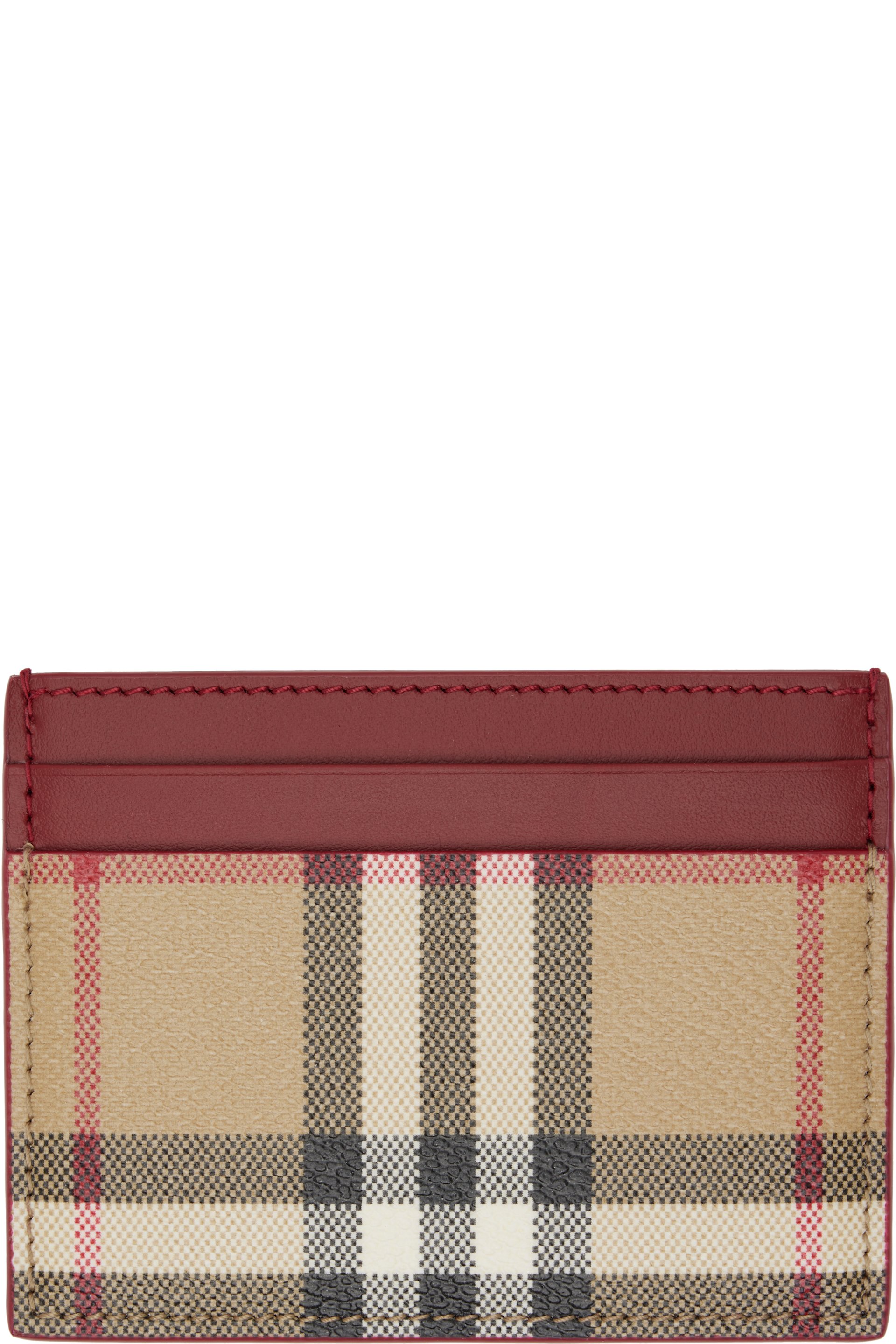 Burberry - Beige & Burgundy Check Card Holder