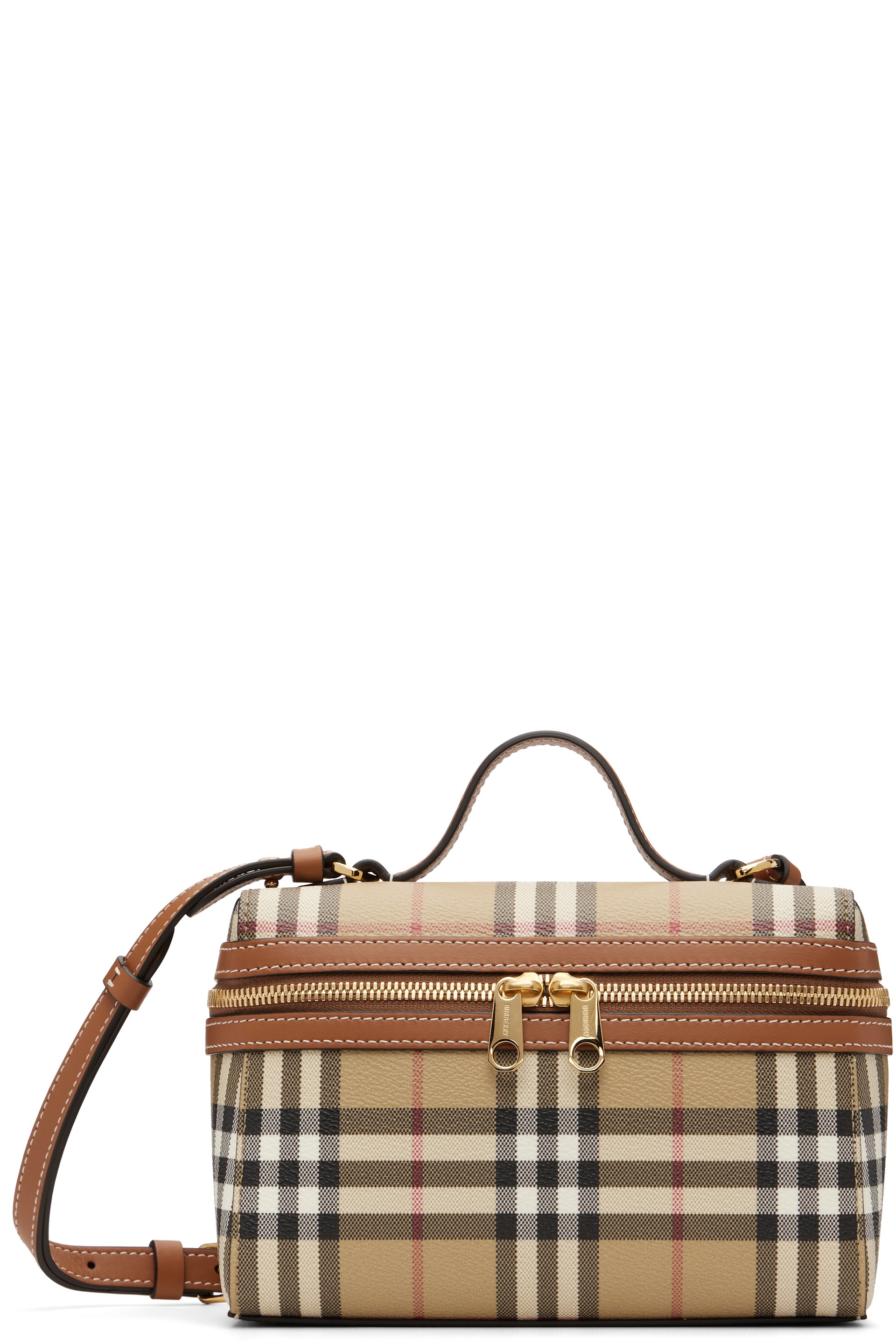 Burberry - Mallette de toilette beige à carreaux