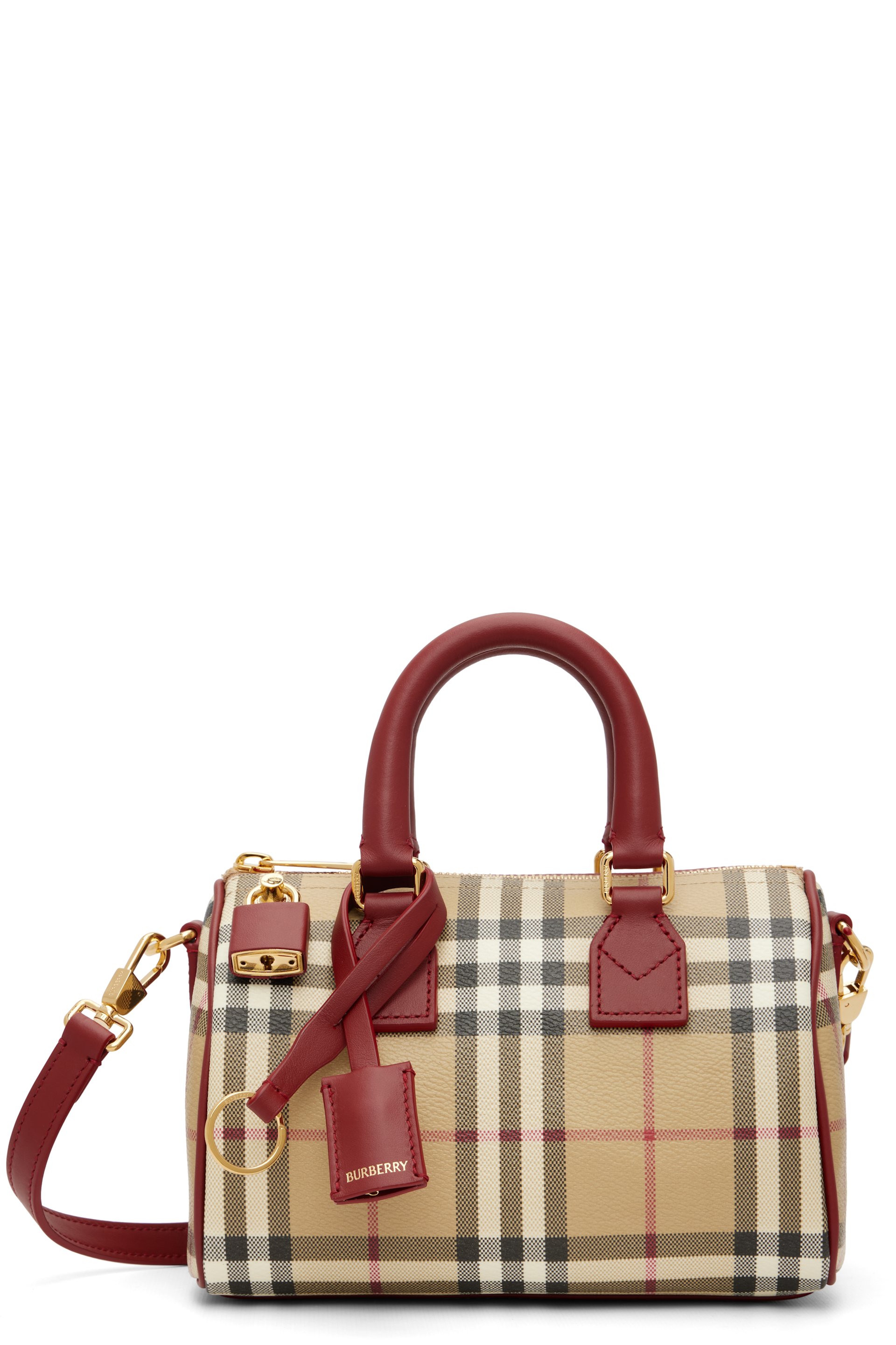 Burberry - Mini sac de bowling beige et bourgogne à carreaux