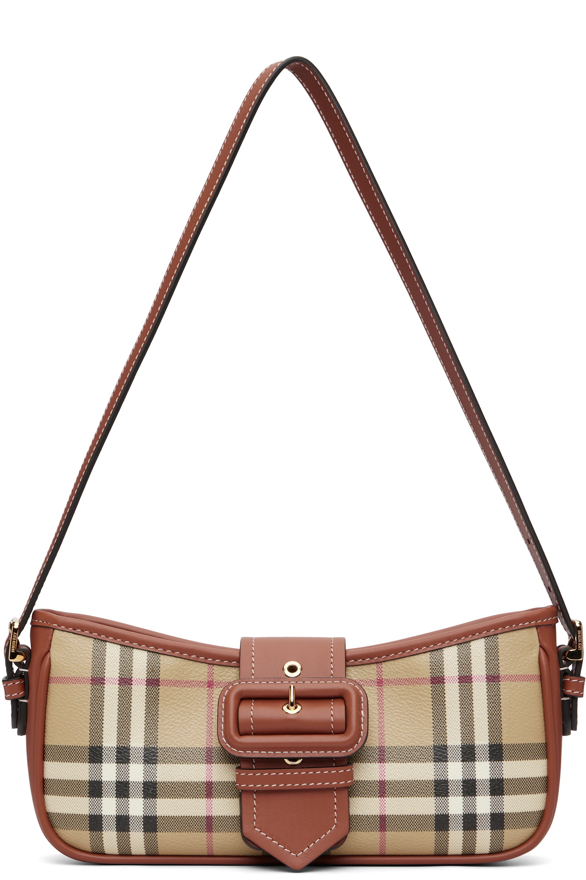 Burberry - Sac porté épaule brun clair en canevas à carreaux vintage