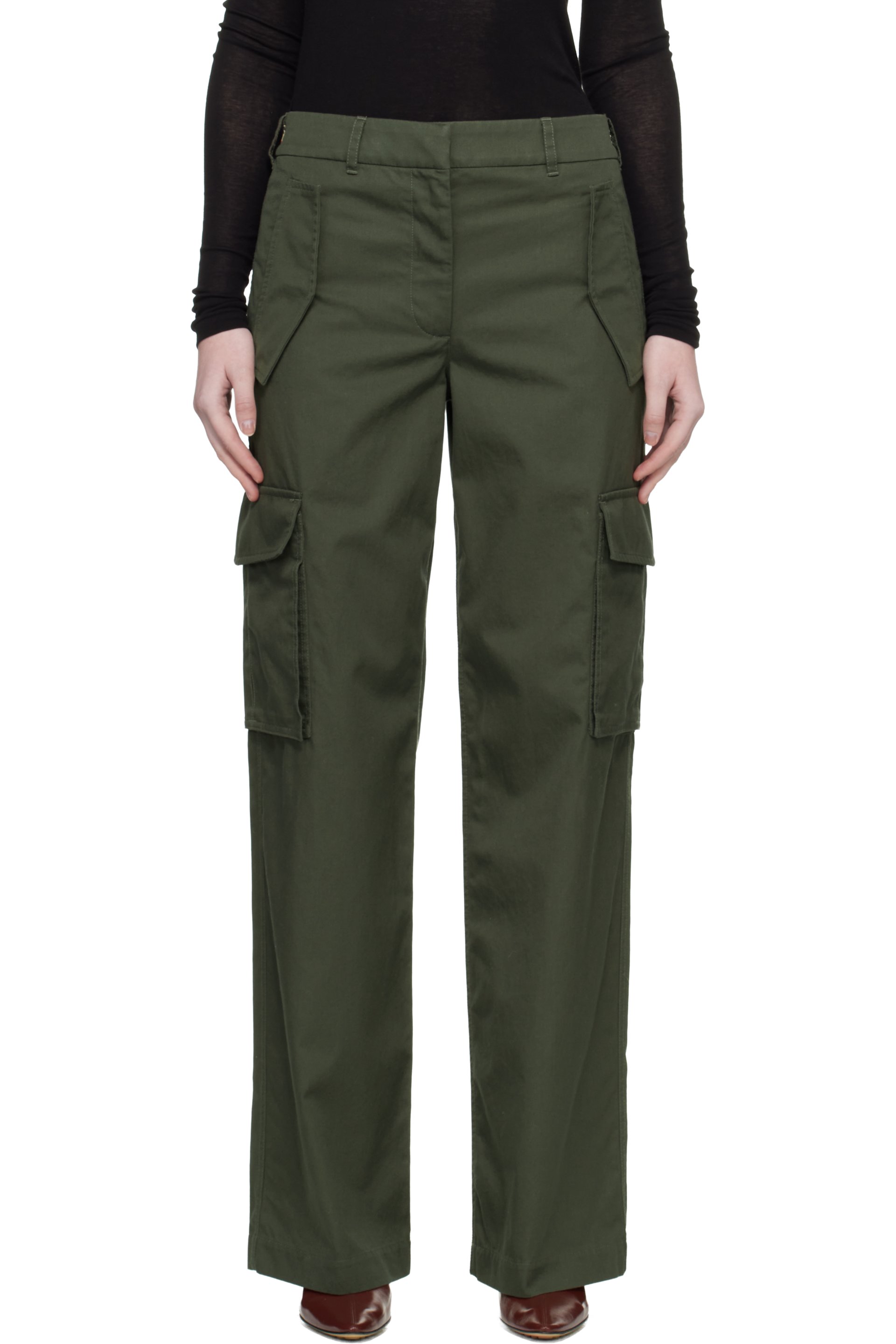Burberry - Pantalon cargo kaki en gabardine à garnitures à carreaux