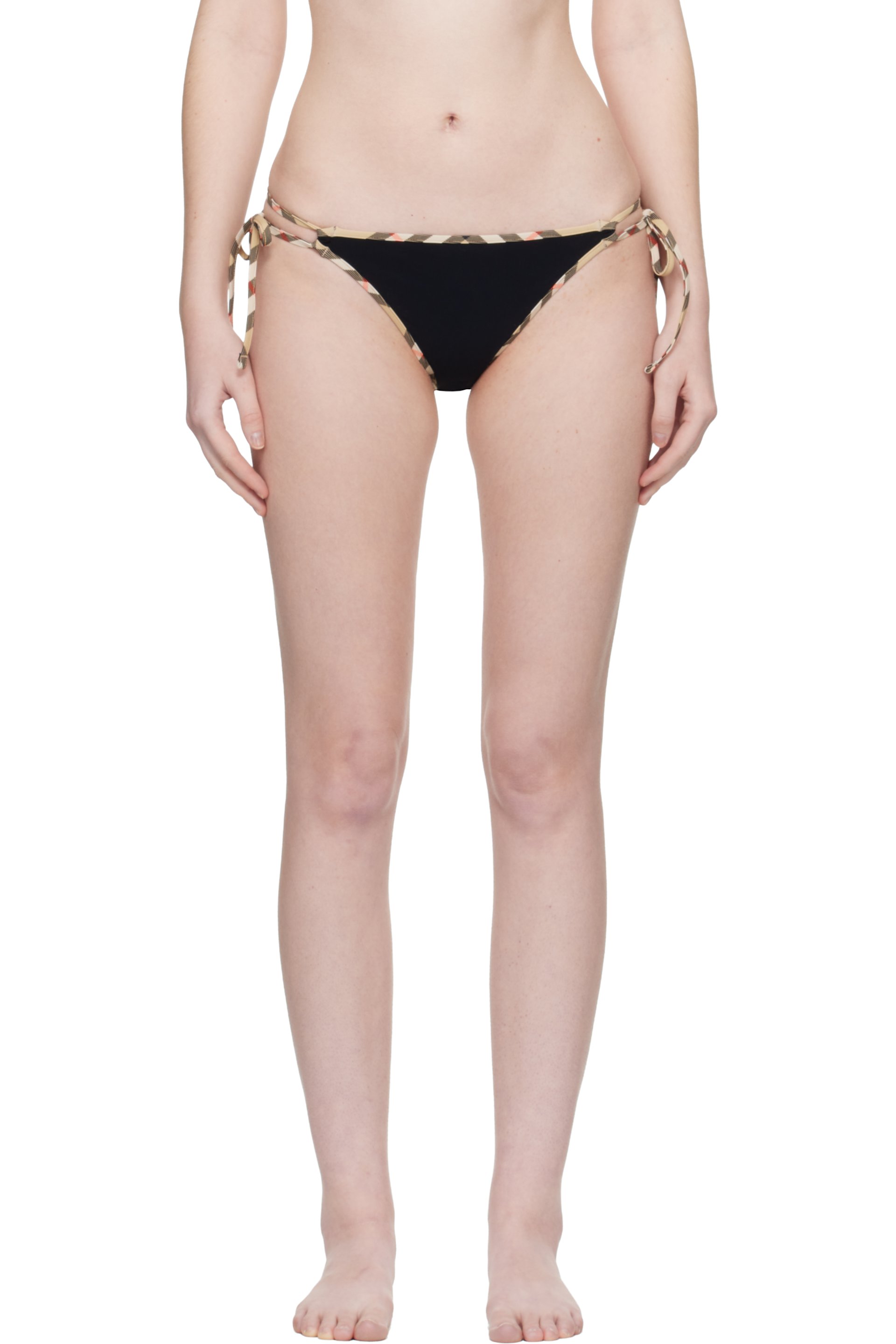 Burberry - Culotte de bikini noire à garnitures à carreaux