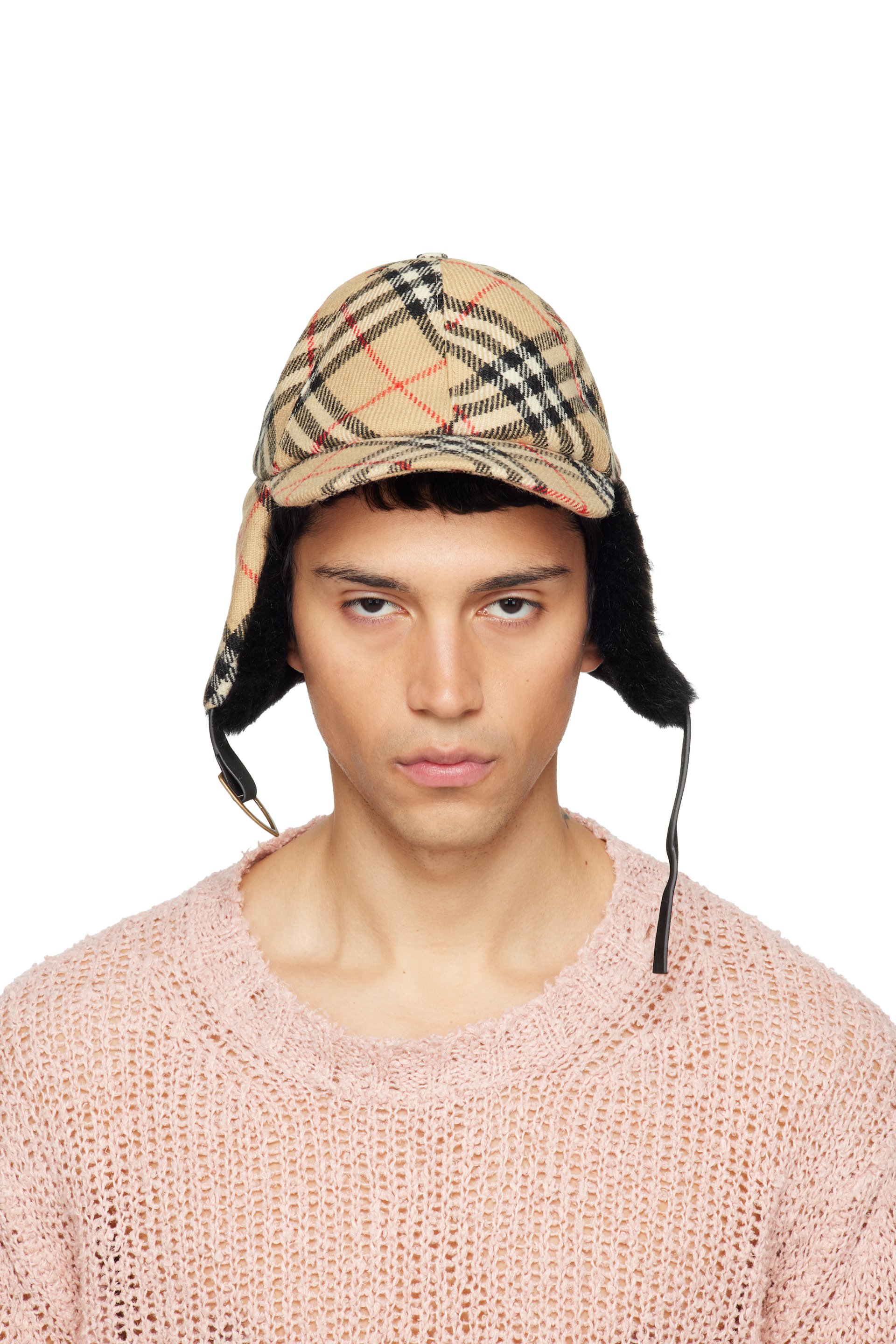 Burberry - Beige Check Wool Trapper Cap