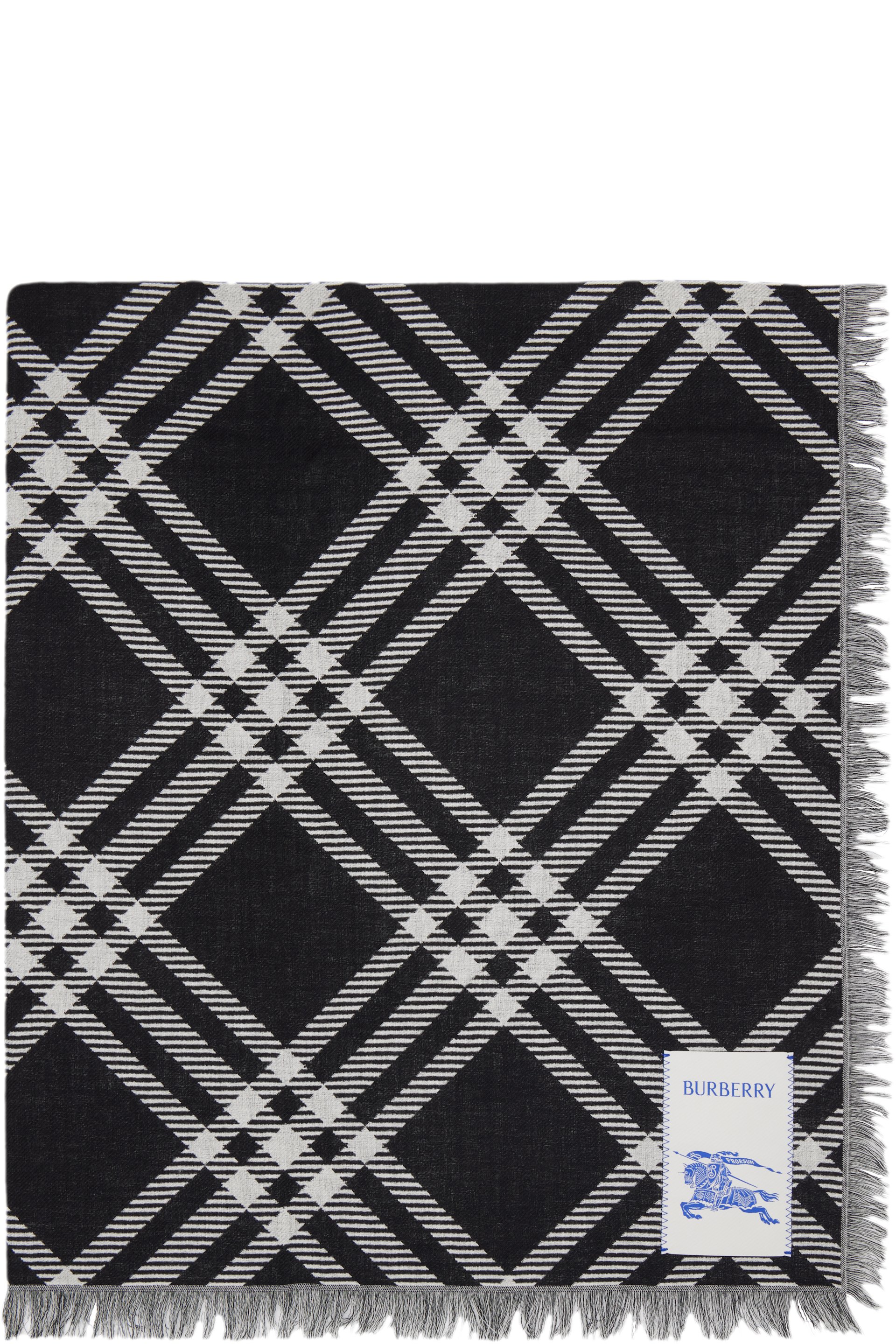 Black & White Wide Check Wool Silk Scarf by Burberry on Sale
