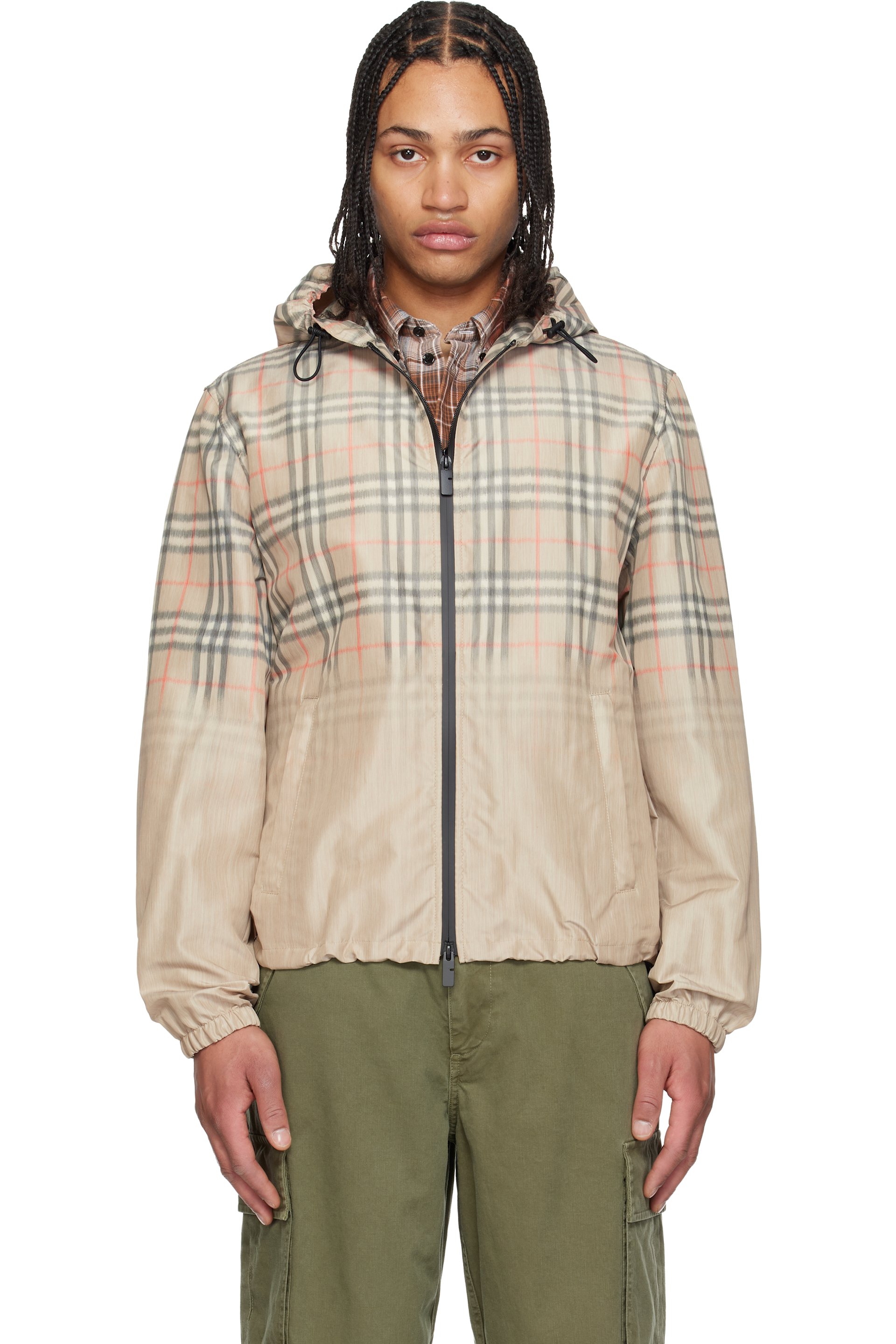 Burberry - Beige Gradient Check Hooded Jacket