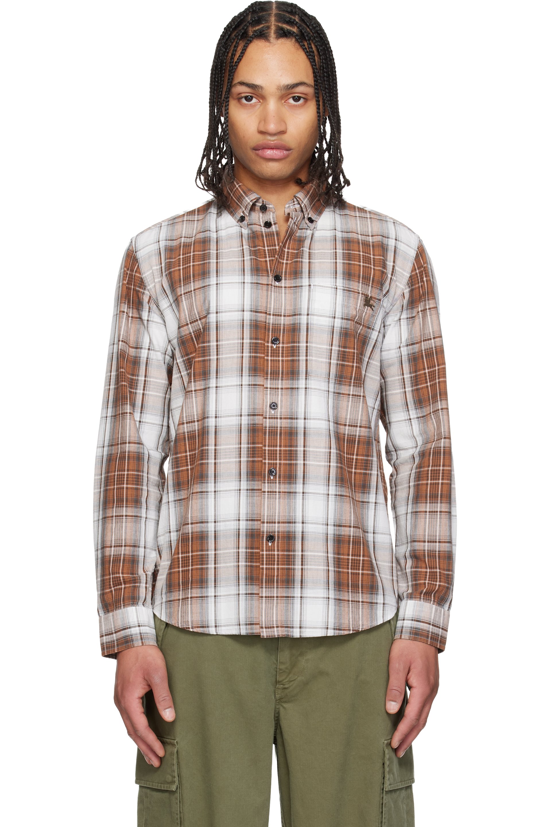 Burberry - Brown & White Madras Check Cotton Shirt