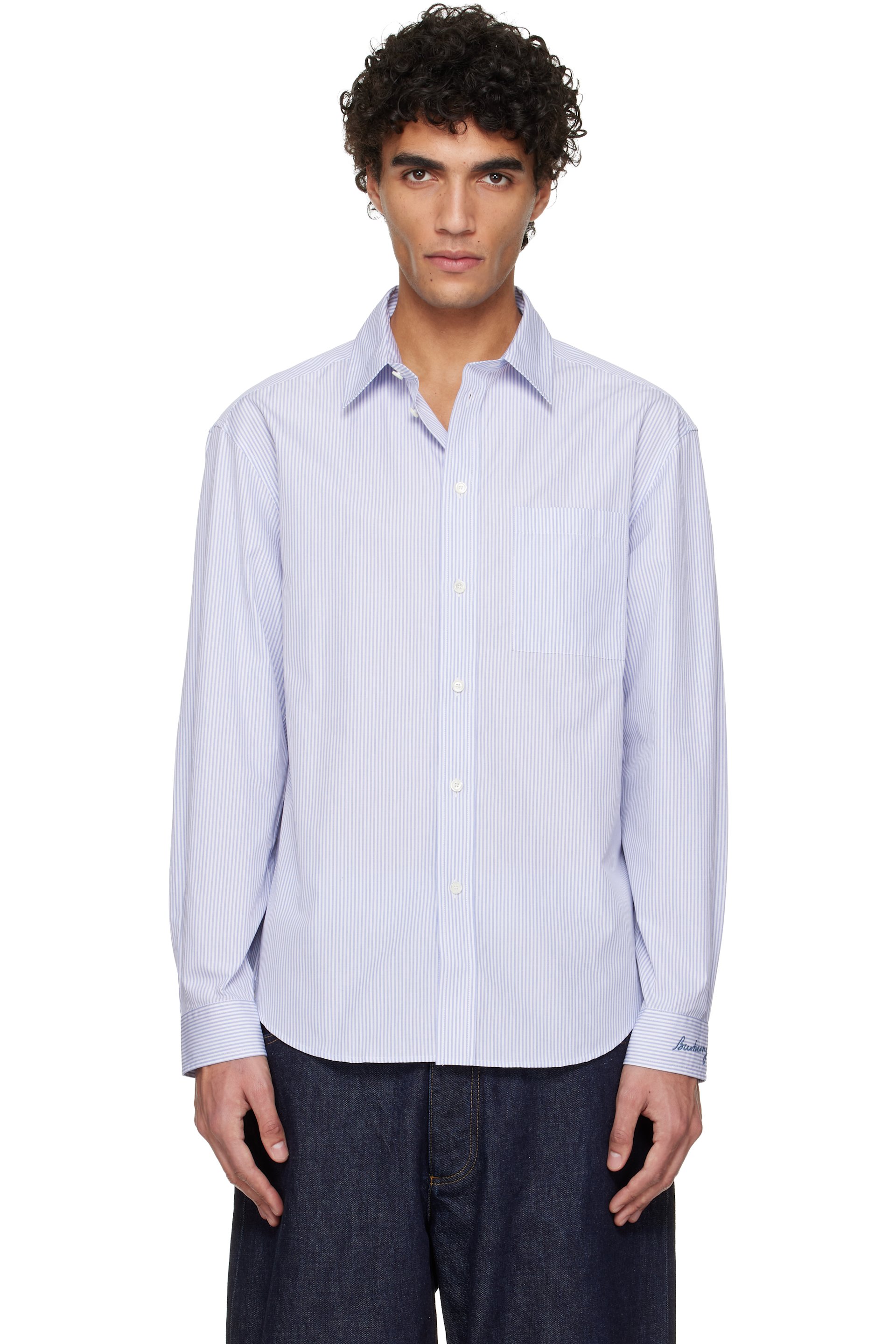 Burberry - White & Blue Riordan Script Shirt