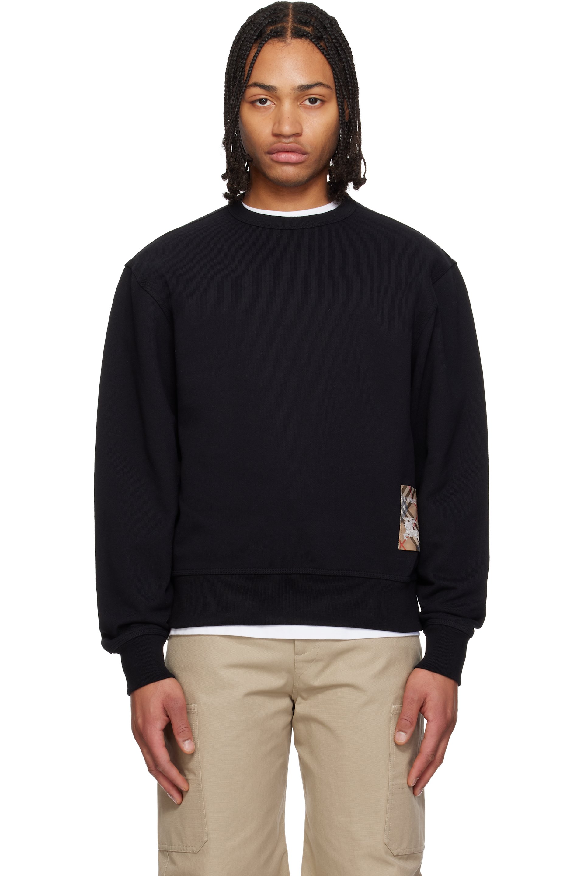 Burberry - Black Check Label Cotton Hoodie