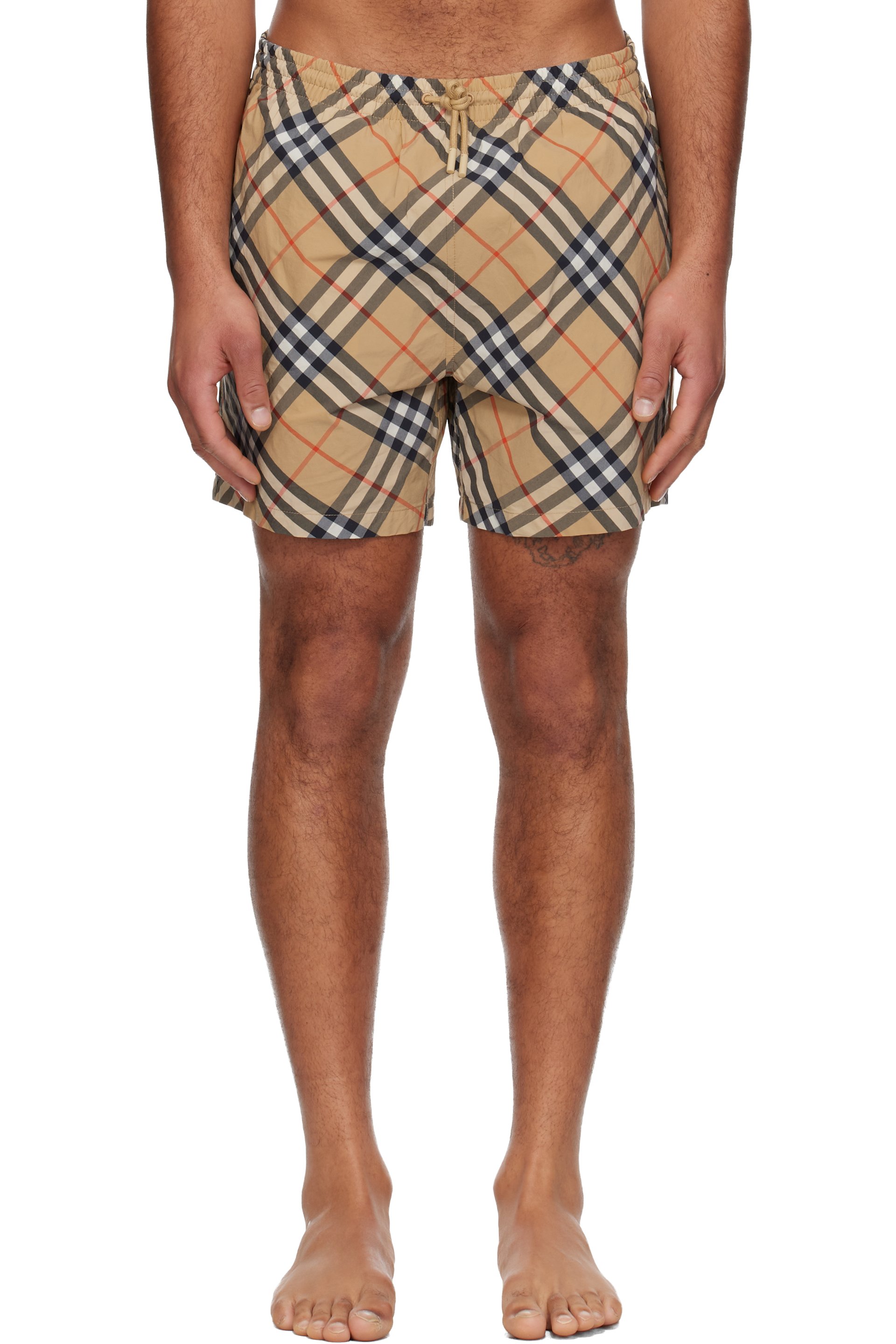 Burberry - Beige Check Swim Shorts
