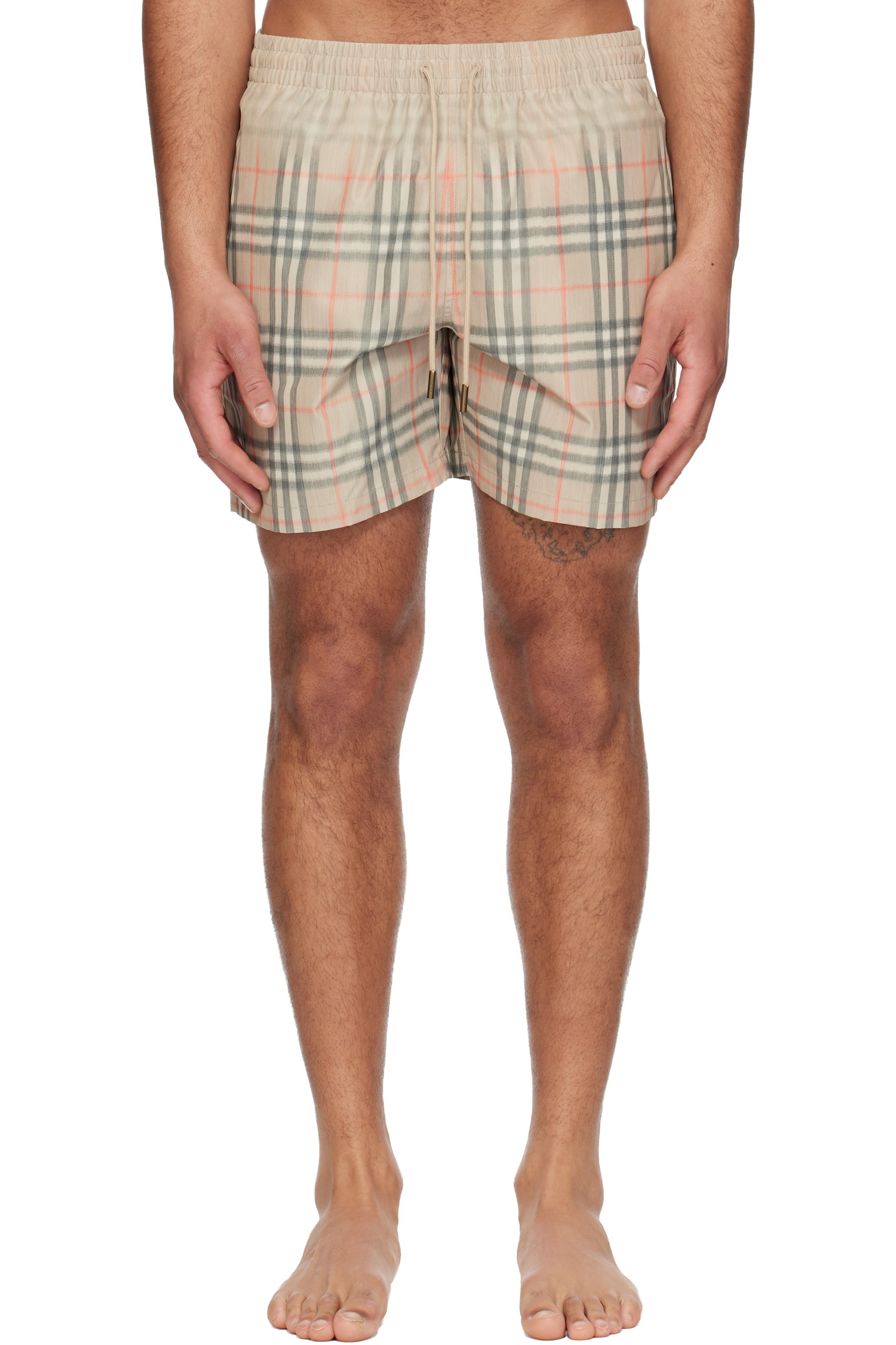 Burberry - Beige Gradient Check Swim Shorts