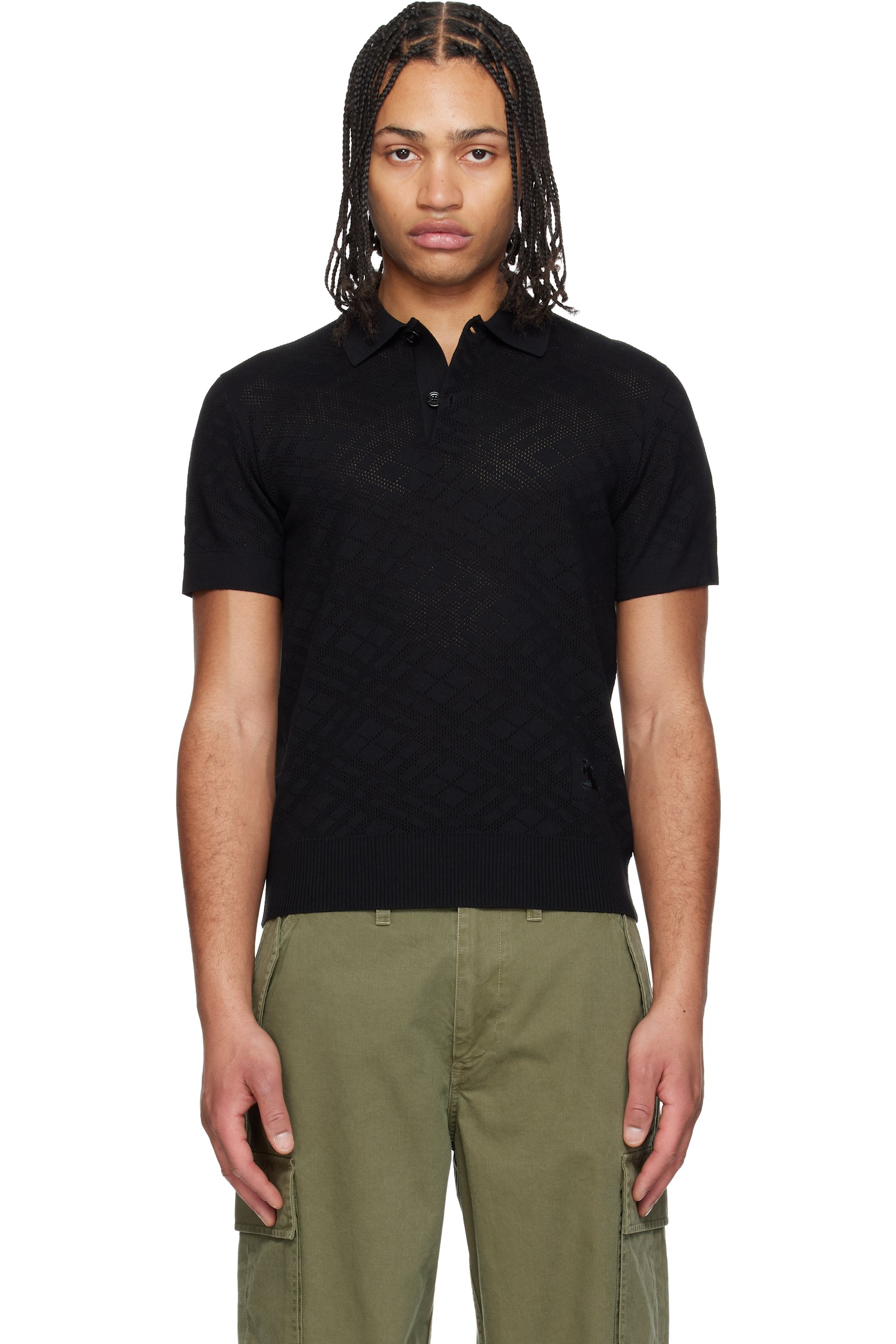 Burberry - Black Check Wool Polo