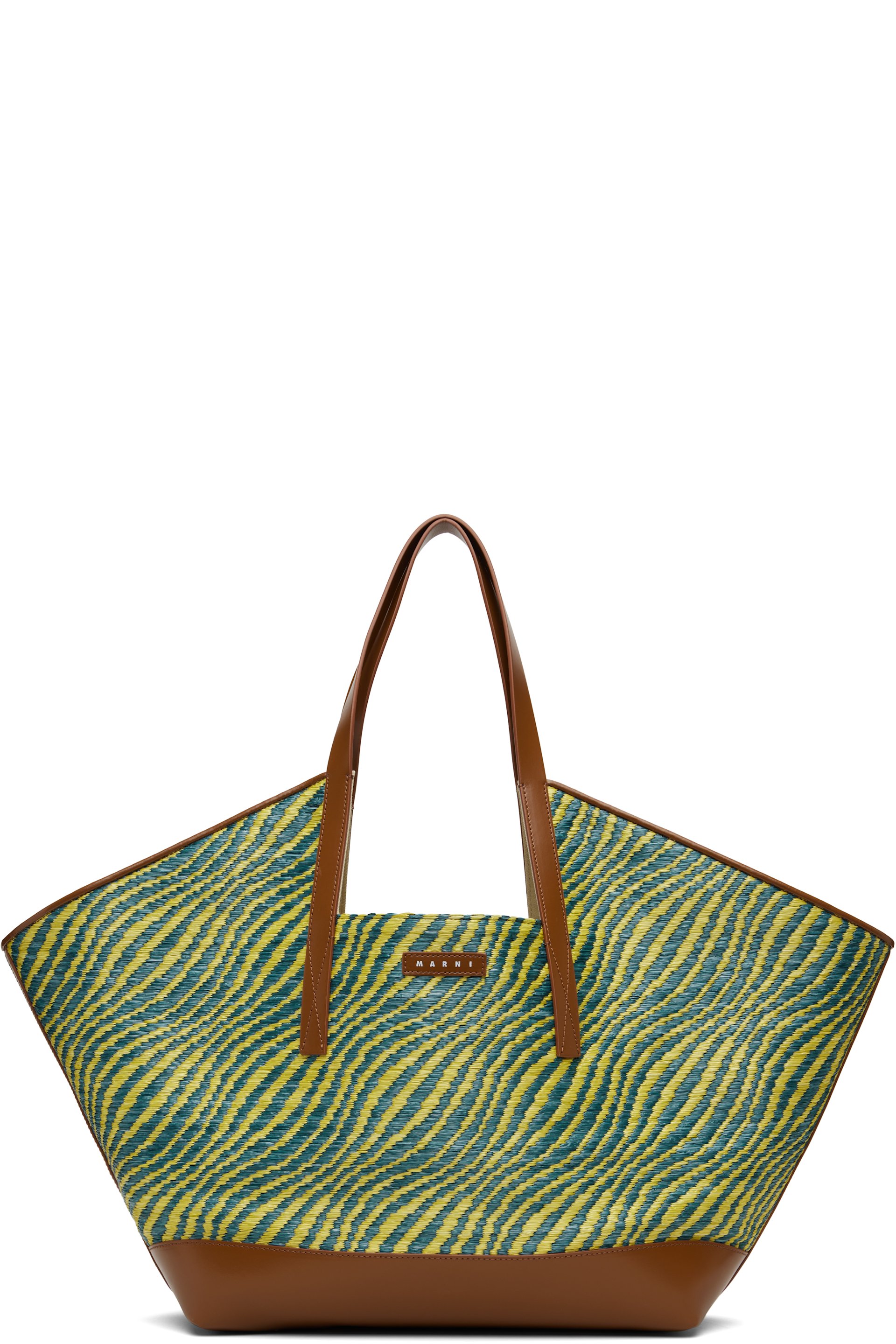 Marni - グリーン＆ブルー Raffia-Effect Waves トートバッグ