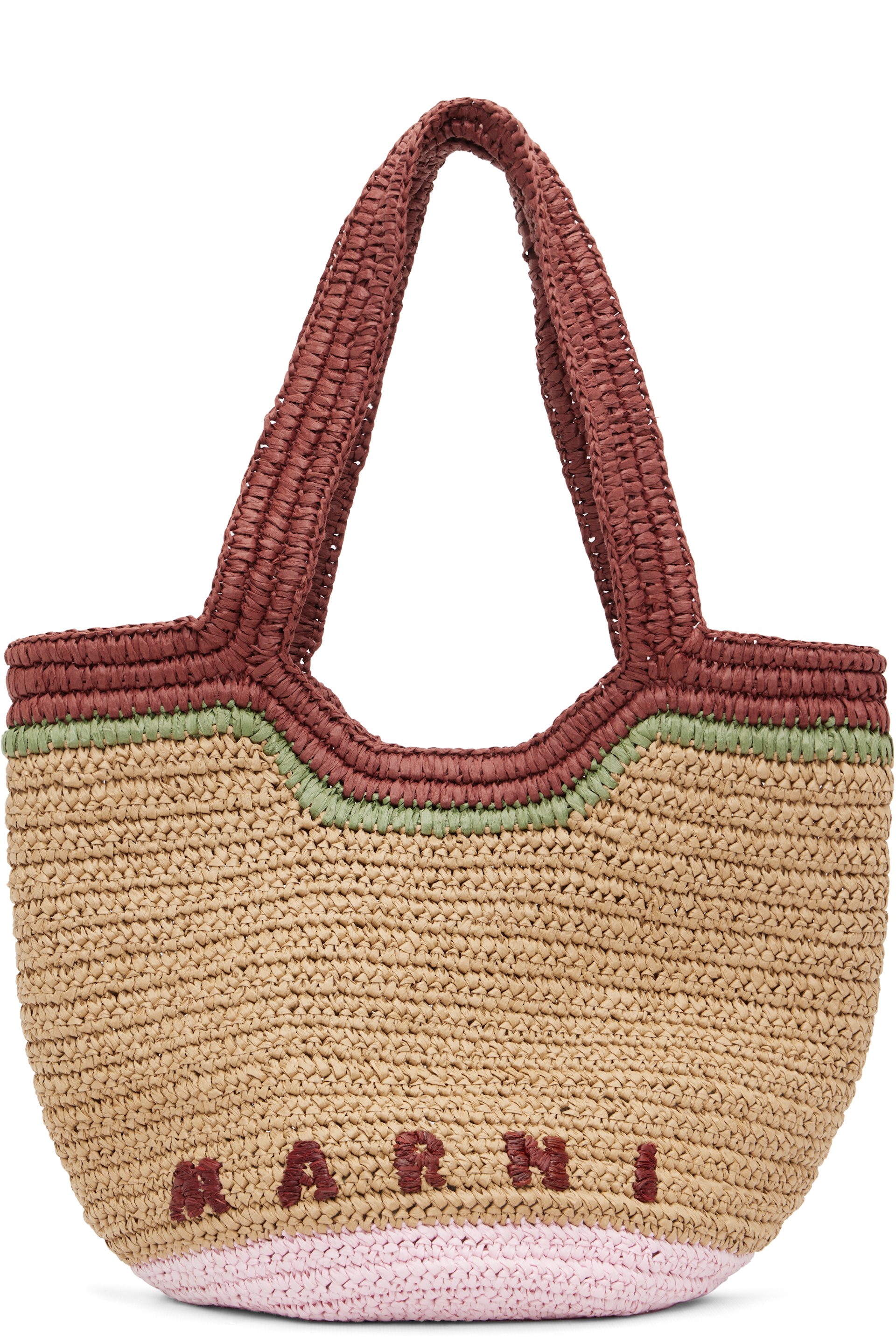 Marni - ベージュ＆レッド Seaside ペーパー ラフィア トートバッグ