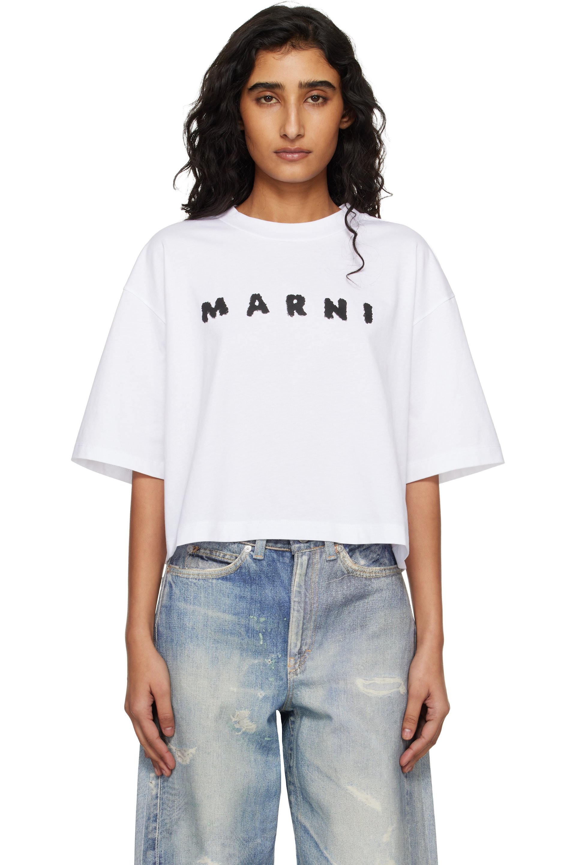 Marni - ホワイト Marni Scribbled Logo ジャージ Tシャツ