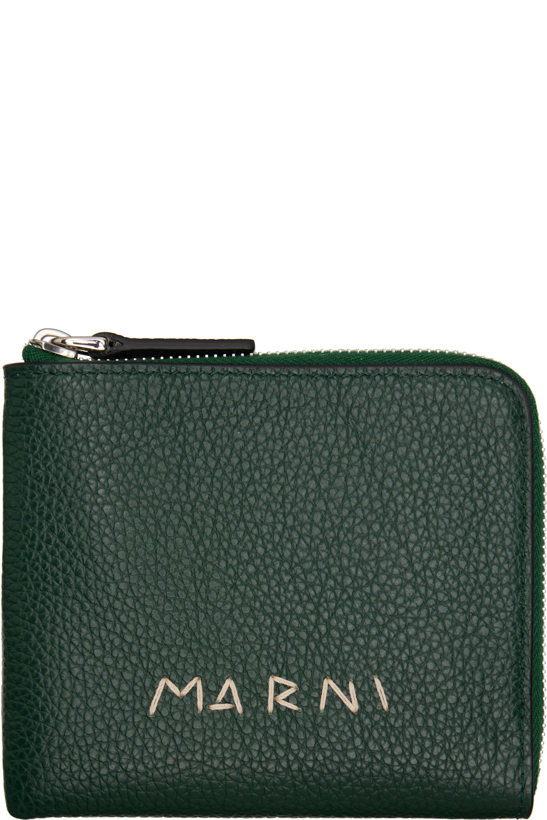 Marni - Green 'Marni Mending' Embroidery Zip-Around Wallet